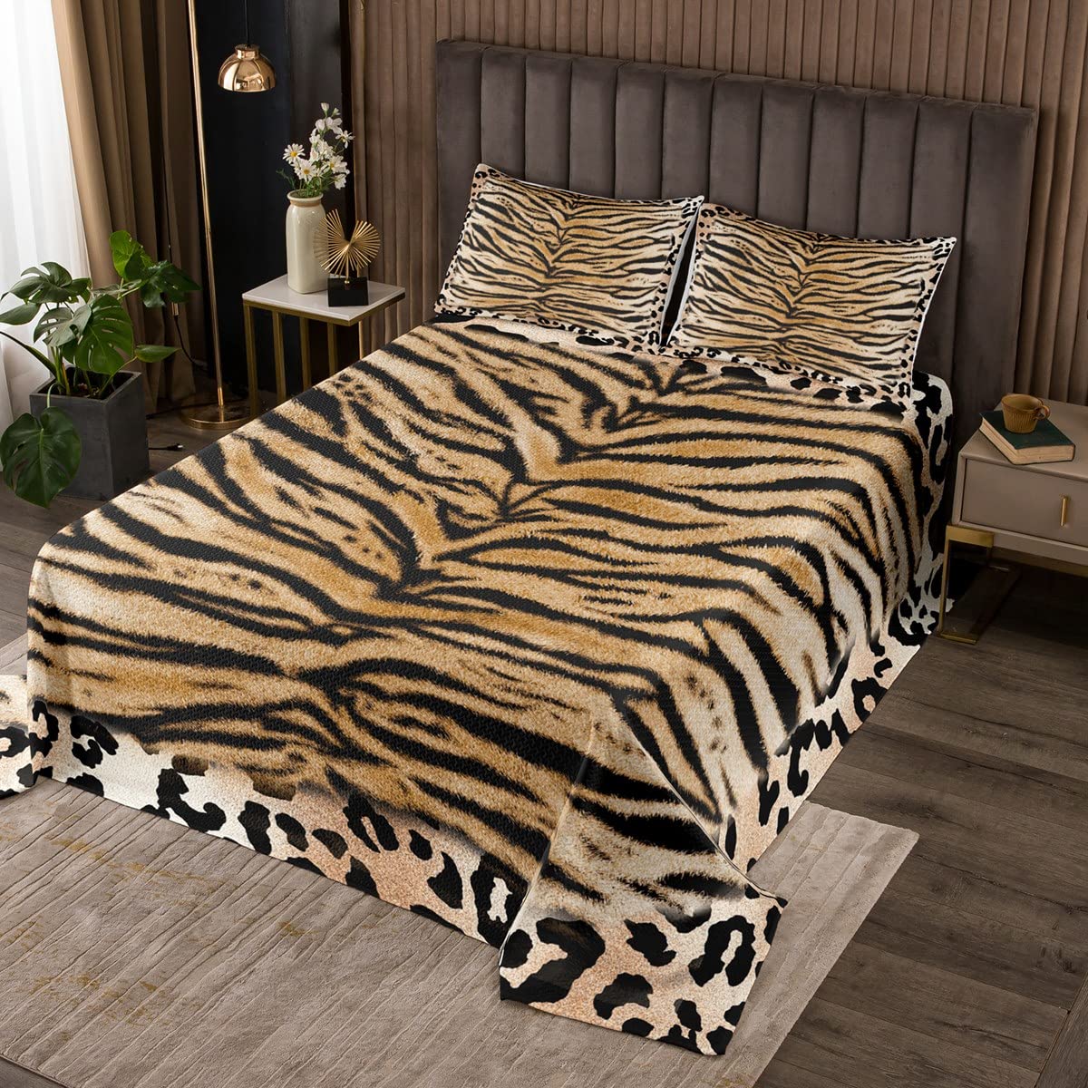 Homewish Tiger Gesteppte Simuliertes Geparden Print Tagesdecke 240x260cm
