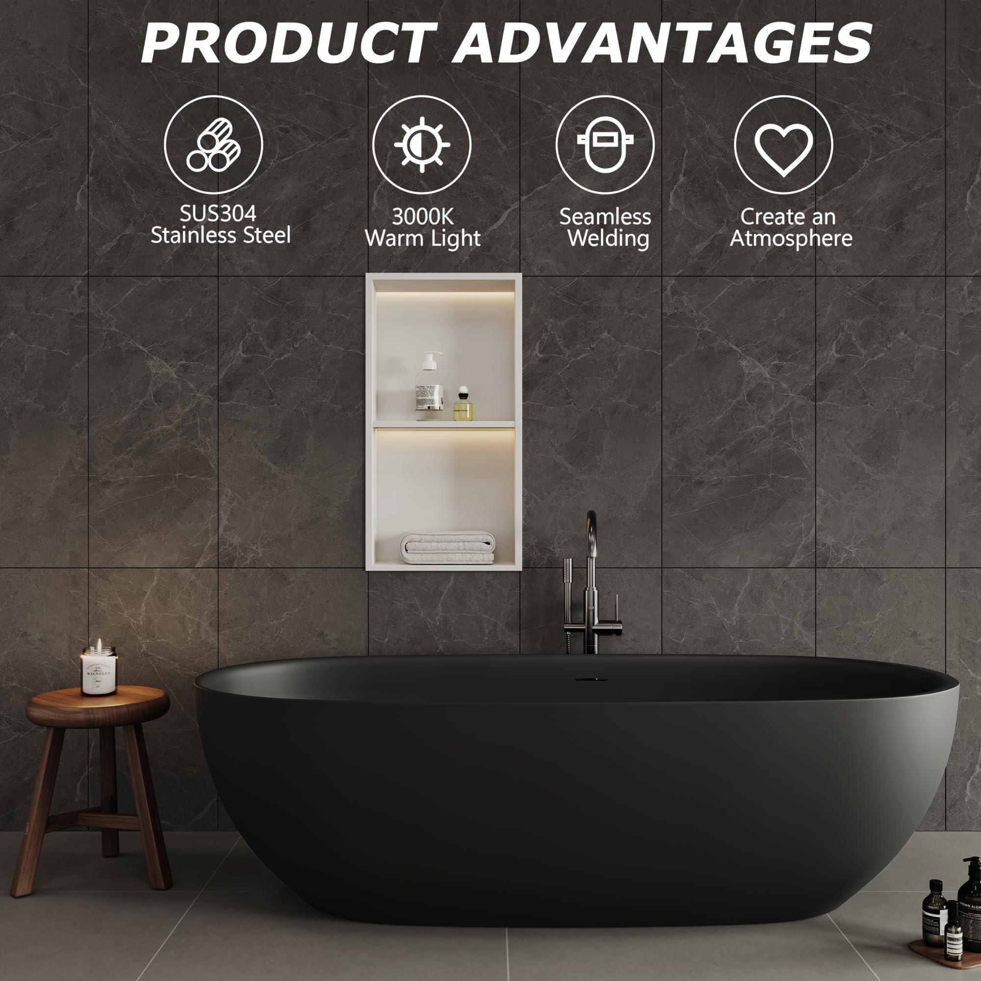 Niche De Douche 2 Niveaux Inox 12x24 Pouces Avec LED 3000K Et Driver - Double
