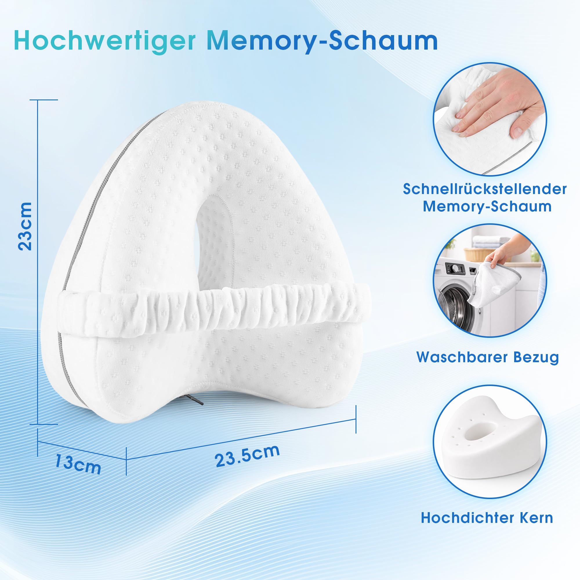 Kniekissen für Seitenschläfer – Ergonomisches Beinkissen aus Memory Foam, Kniekissen zum Schlafen für Beine, Hüfte & Rücken, Atmungsaktiver Bezug, Abnehmbar & Waschbar