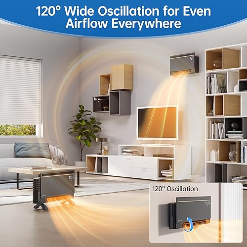 Miniatura 3 de Calentador de espacio eléctrico, calentador para uso en interiores, modos de calefacción duales, oscilación de 120  de ancho, altavoz Bluetooth con