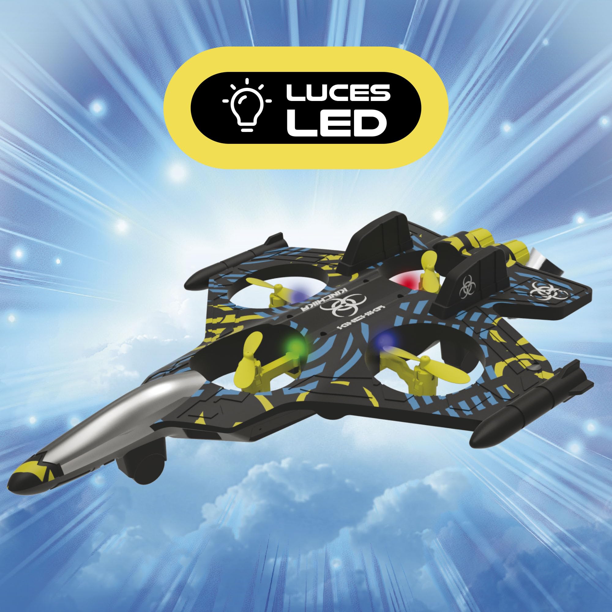 Bizak Jet Xtreme Harrier Aereo RC 4 Canali, Acrobazie e Decollo Automatico, Stabile e Preciso, Luci LED, +8 anni, (65430001)