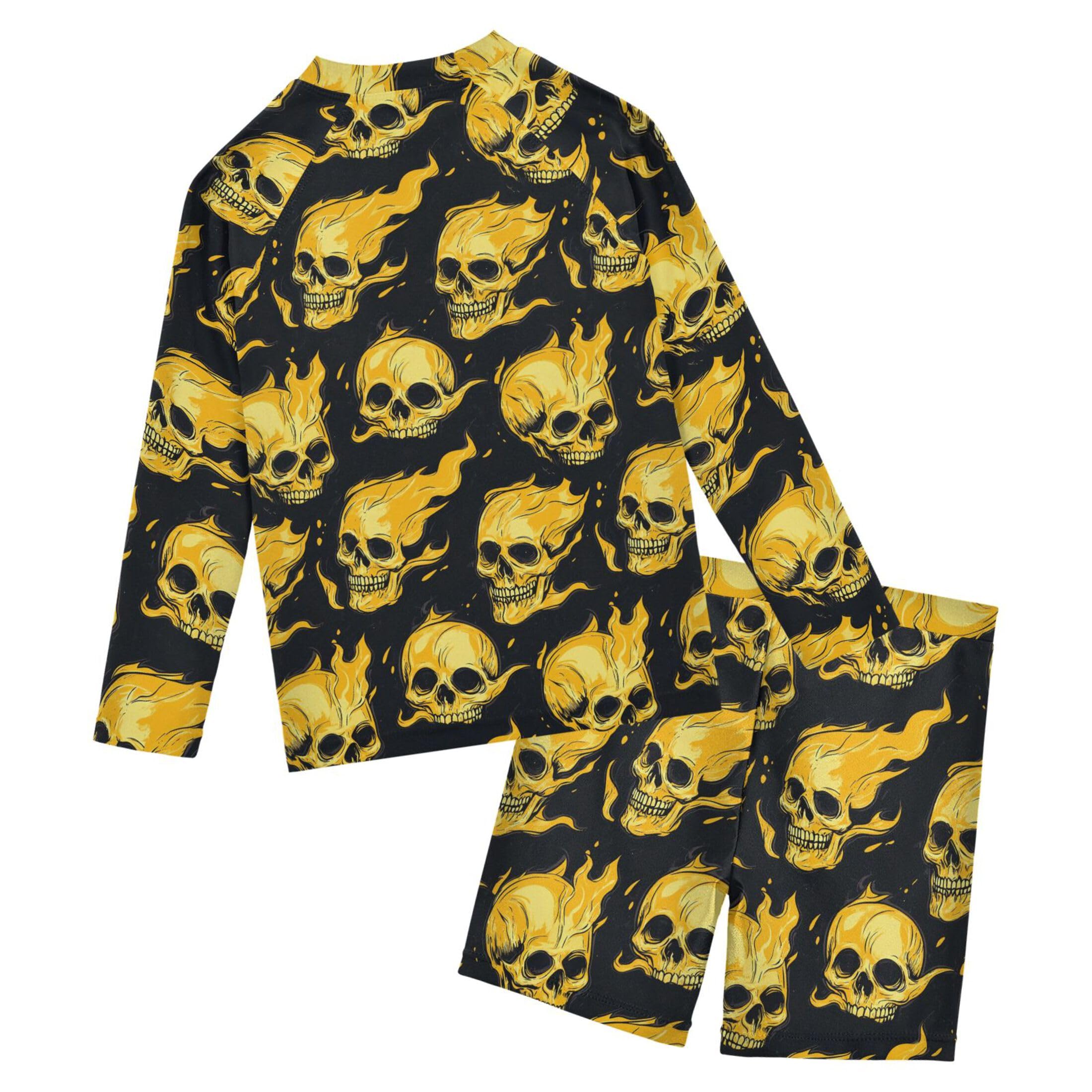 Skull Fire Baby Boys' Toddler Long Sleeved Rashguard Swim Bathing Suit Set B0404428