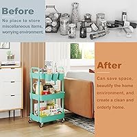 Vista 7 de UDEAR Carrito utilitario rodante de 3 niveles, estantes de almacenamiento multifuncionales con asa y ruedas con cerradura para habitación, oficina