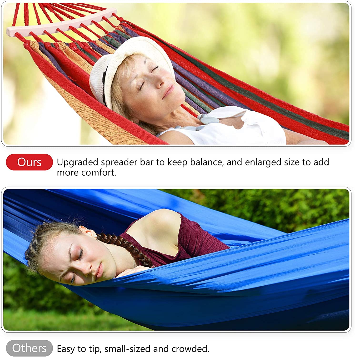 FYCAN Camping Hammock Soft Canvas Cotton Fabric Hammock with Tree Straps-Portable Joola with Travel Bag for Patio Porch Garden Backyard, Outdoor/Indoor - Rainbow (RED) 4
