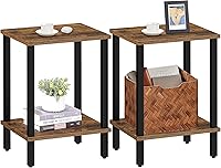 TUTOTAK Set of 2 End Tables with 2-Tier Storage - Rustic Brown Side Nightstands for Small Spaces, Living Room & Bedroom TB01BB035