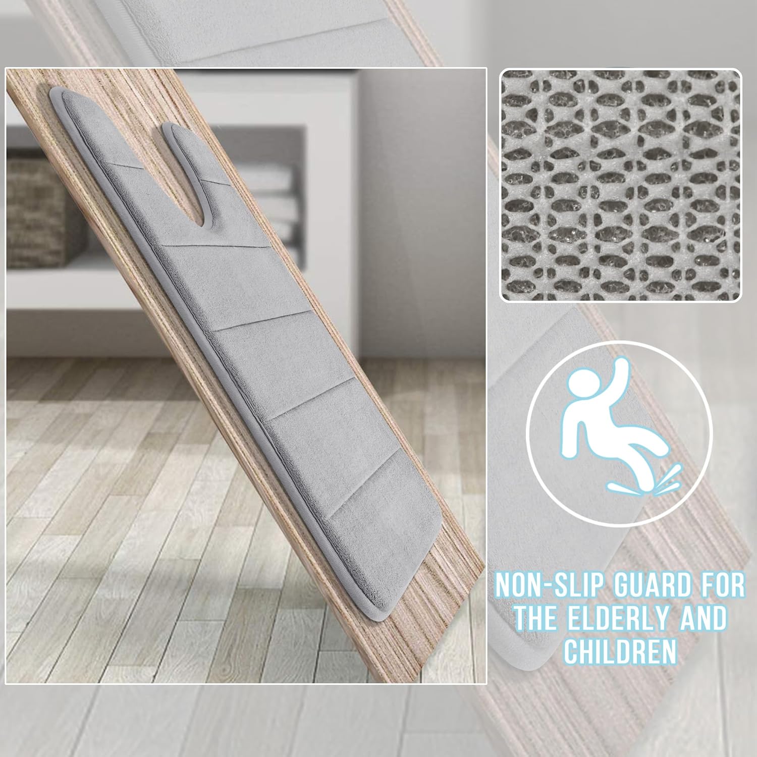 Yimobra Memory Foam Toilet Bath Mat U-Shaped, Commode Contour Rug, Soft and Comfortable, Super Water Absorption, Non-Slip, Thick, Machine Wash and Easier to Dry for Bathroom, 24 X 20 Inches, Grey - Image 6