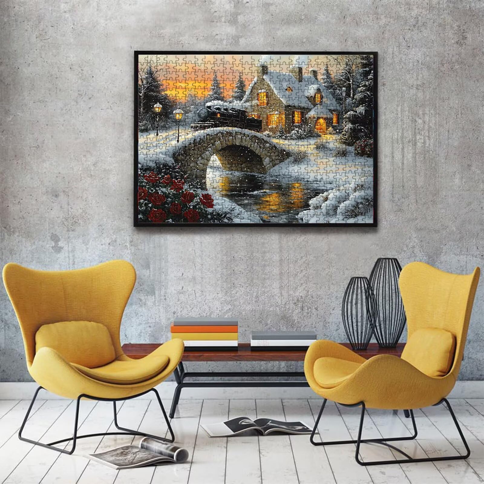 Puzzle 1000 elementów, puzzle 1000 elementów dla dorosłych, trudne puzzle, aktywność antystresowa i relaks, druk w wysokiej rozdzielczości, puzzle drewniane kabiny most z wykwintnym pudełkiem do