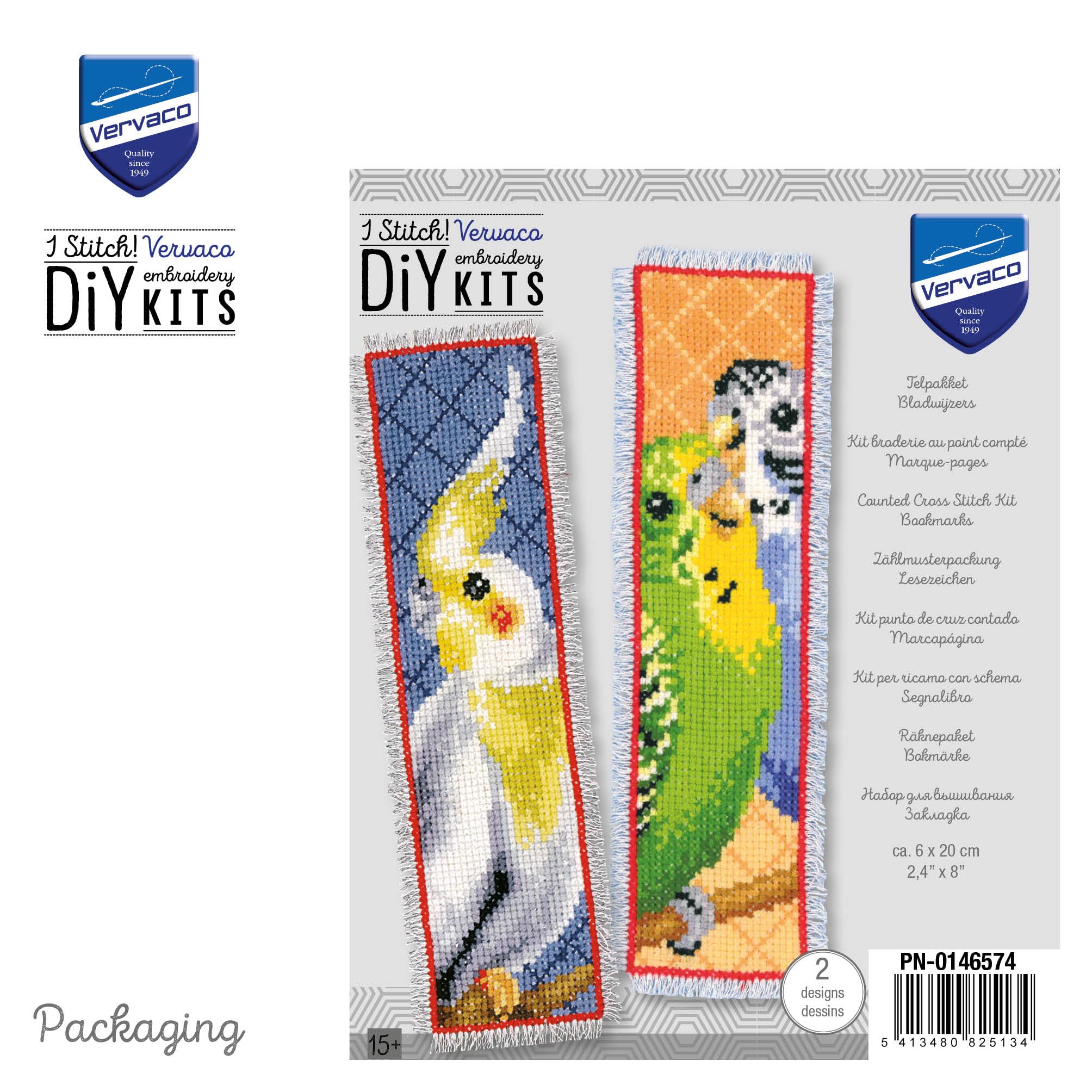 VERVACO Kit Broderie Point De Croix Compté Lot De 2 Marque-Pages Perruches - Loisir Créatif Adulte 6x20 Cm
