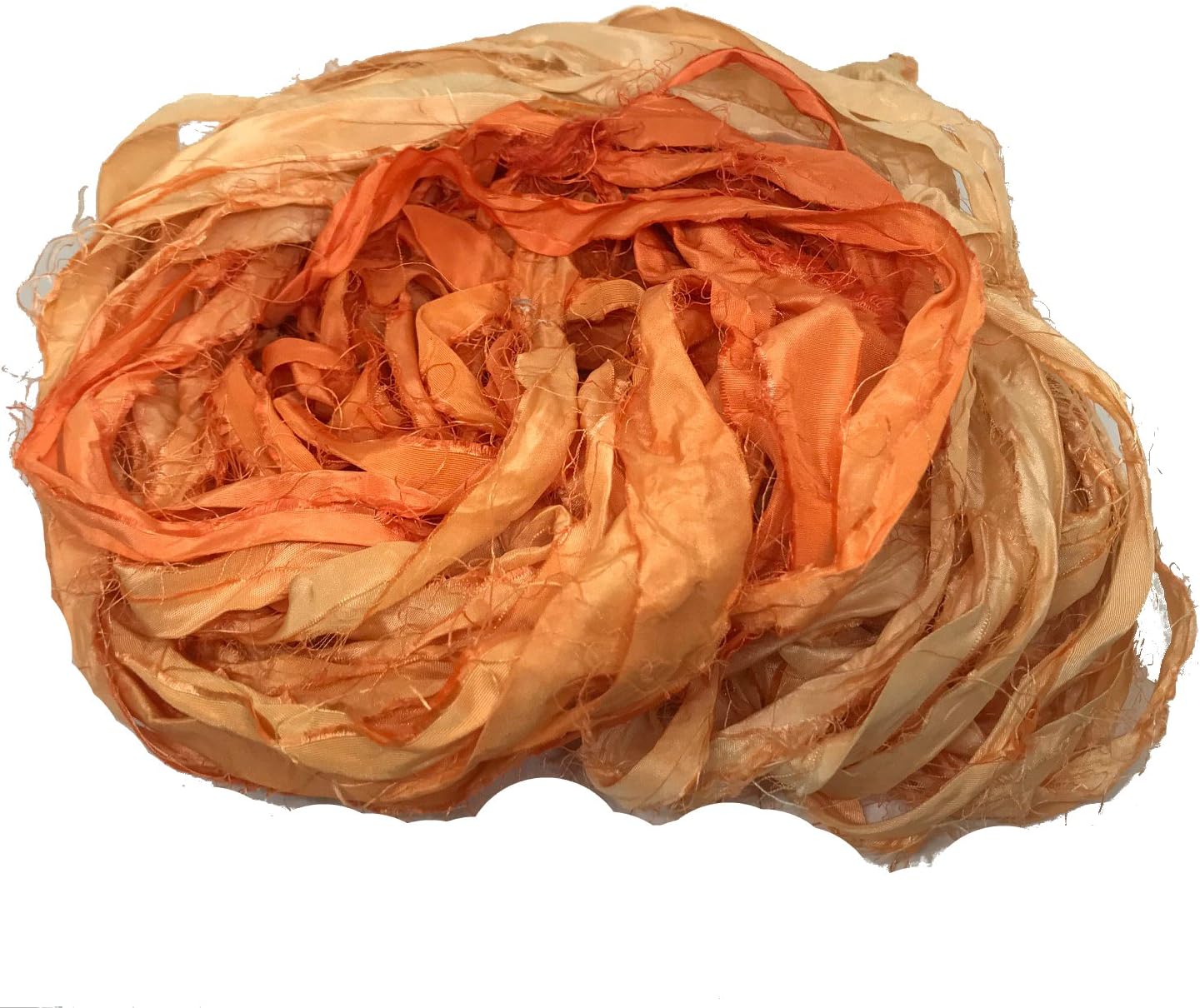 Knitsilk Recycled Sari Silk Ribbon |Best for Crochet, Knitting and Jewelry Making |Sustainable and Unique Texture Ribbon Yarn |50 GMS-30Yards-Orange Ombre,Pack of 3|