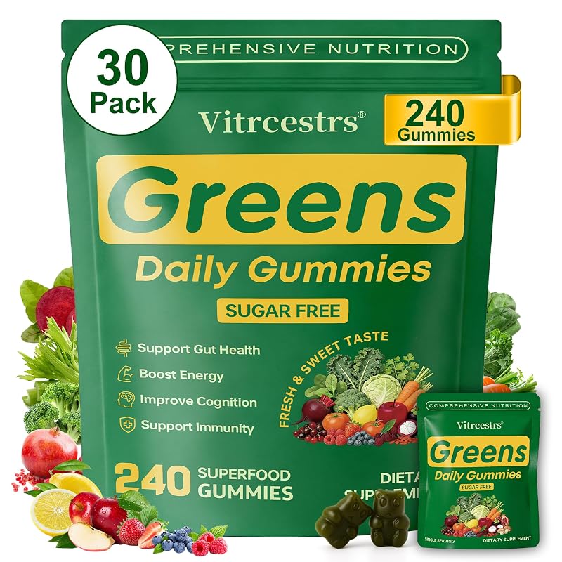 Vitrcestrs Suplemento de Spirulina e Multivitamínico em Gomas sem Açúcar para Adultos, 240 gomas