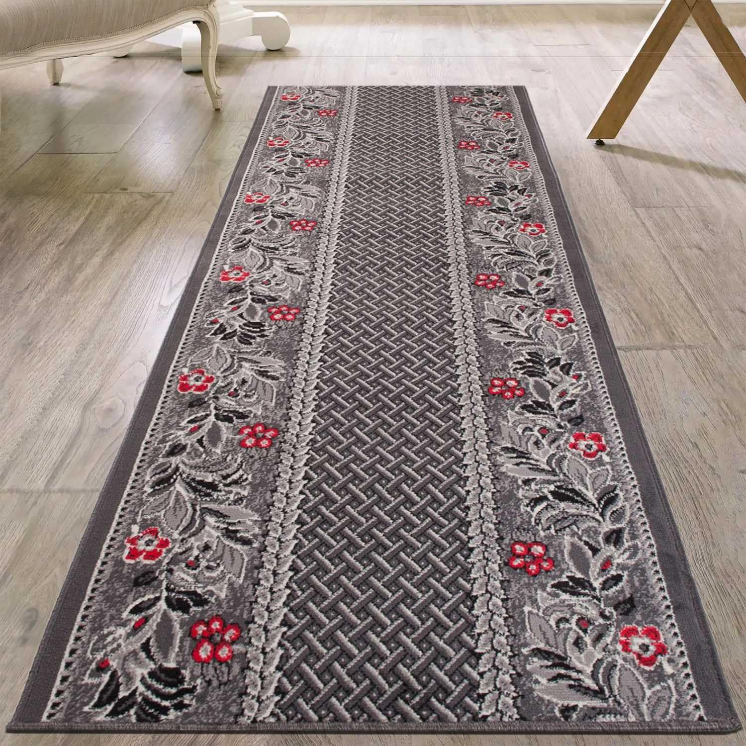 Mazovia Alfombra de Pasillo Larga - Design Geométrico - Moderno Pelo Corto - Alfombras de Pasillo por Metros - Alfombras para Pasillos Largos - Moqueta por Metros - Ancho 70 cm - Gris 70x225 cm