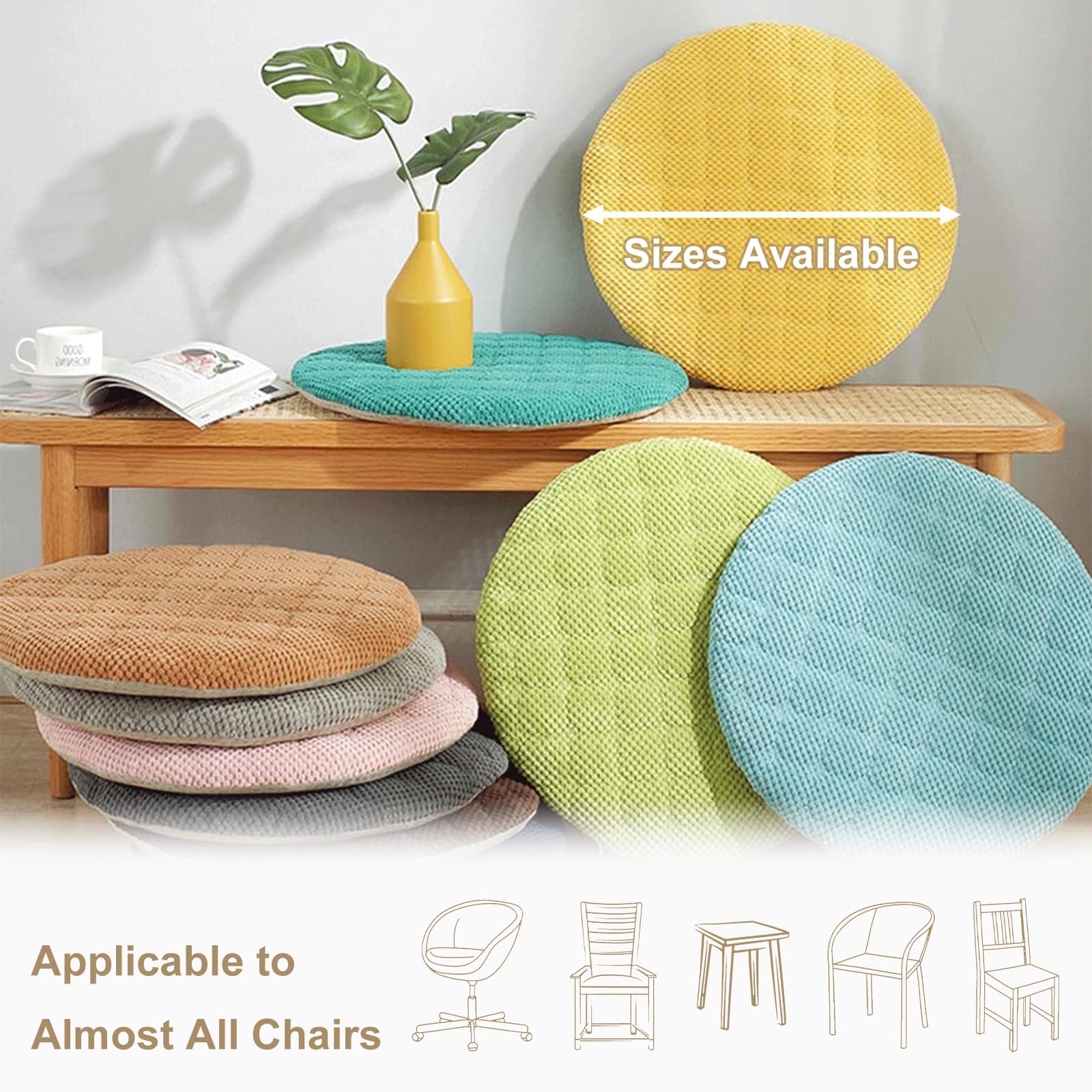 Lot de 6 coussins de chaise ronds en velours côtelé lavables et antidérapants pour extérieur, jardin, cuisine, salle à manger, couleur café foncé, 40 x 40 cm, 2 ou 30 cm.