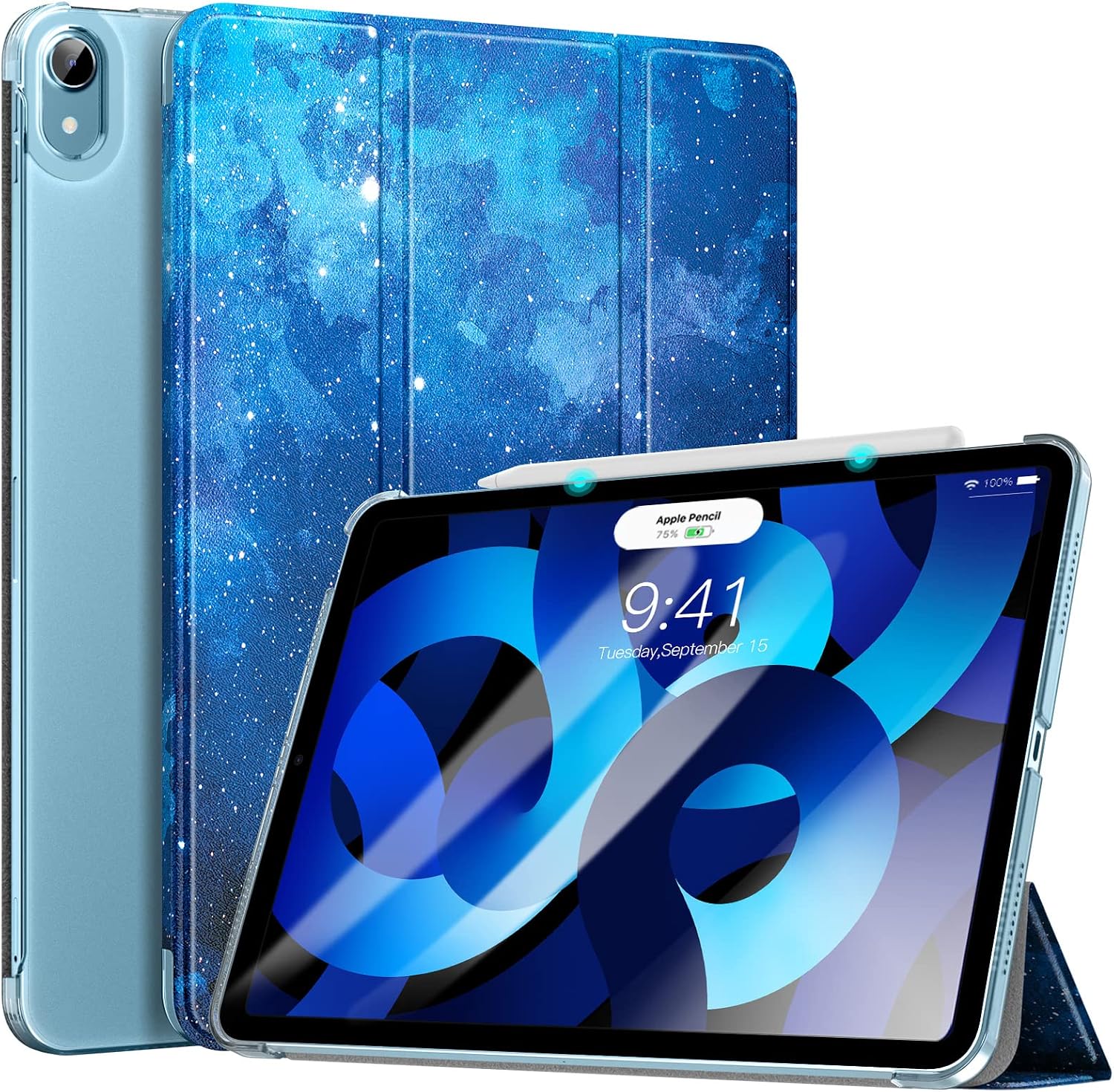 Dadanism Case for iPad Air 5th/4th Generation 2022/2020, Slim Stand Cover with PC Back Shell for iPad Air 5/4 Case 10.9 Inch, Support Magnetic Charging&Auto Wake/Sleep&Touch ID, Blue Star