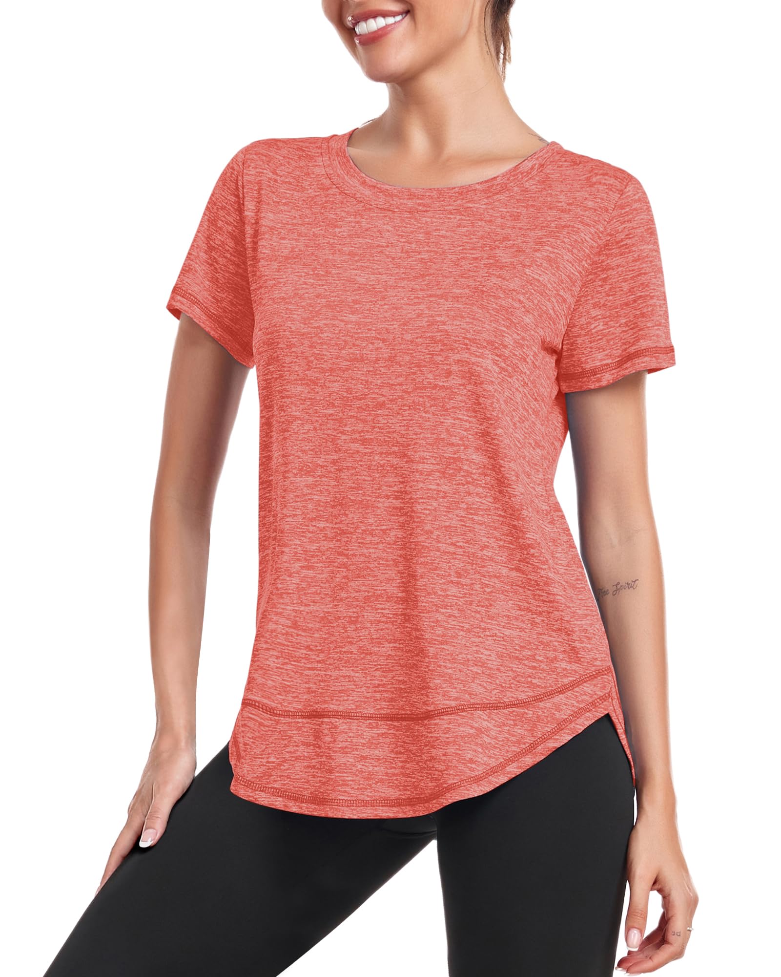 Deaviya Camiseta Deportiva para Mujer, Camiseta de Manga Corta, Camiseta de Entrenamiento, Cuello Redondo, atlética, Informal, Correr, Yoga, Camiseta Dividida