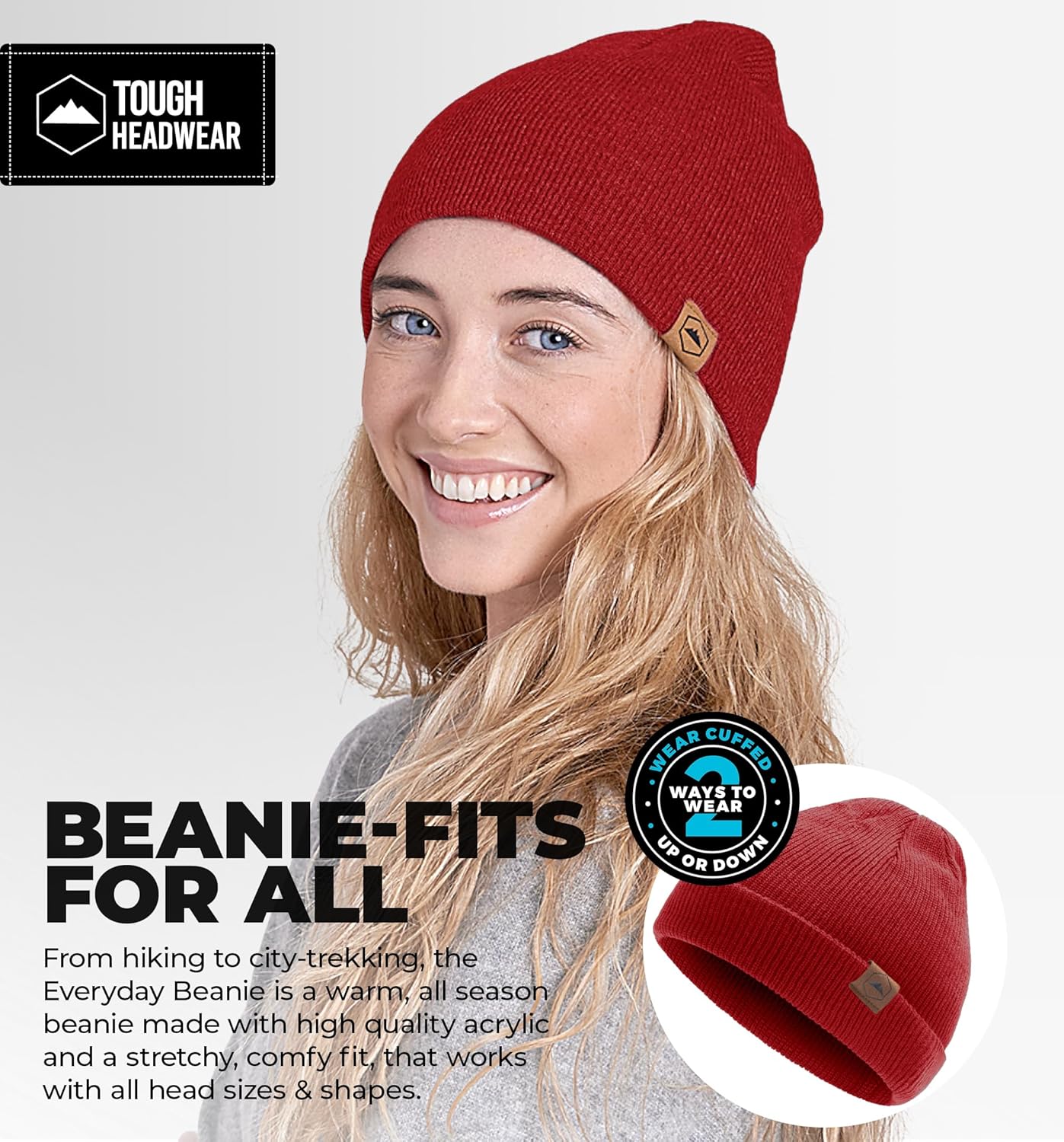 Tough Headwear Daily Knit Beanie Hat - Warmth Beanie for Women - Stretch Fit Mens Winter Hat - Durable Acrylic Winter Caps - Image 2