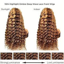 DULOVE Highlight Ombre Deep Wave Lace Front Wigs Human Hair Pre Plucked with Baby Hair Glueless 13x4 Hd Transparent Lace Front Wigs Human Hair 4/27 Honey Blonde Lace Frontal Wig 200 Density 28inch