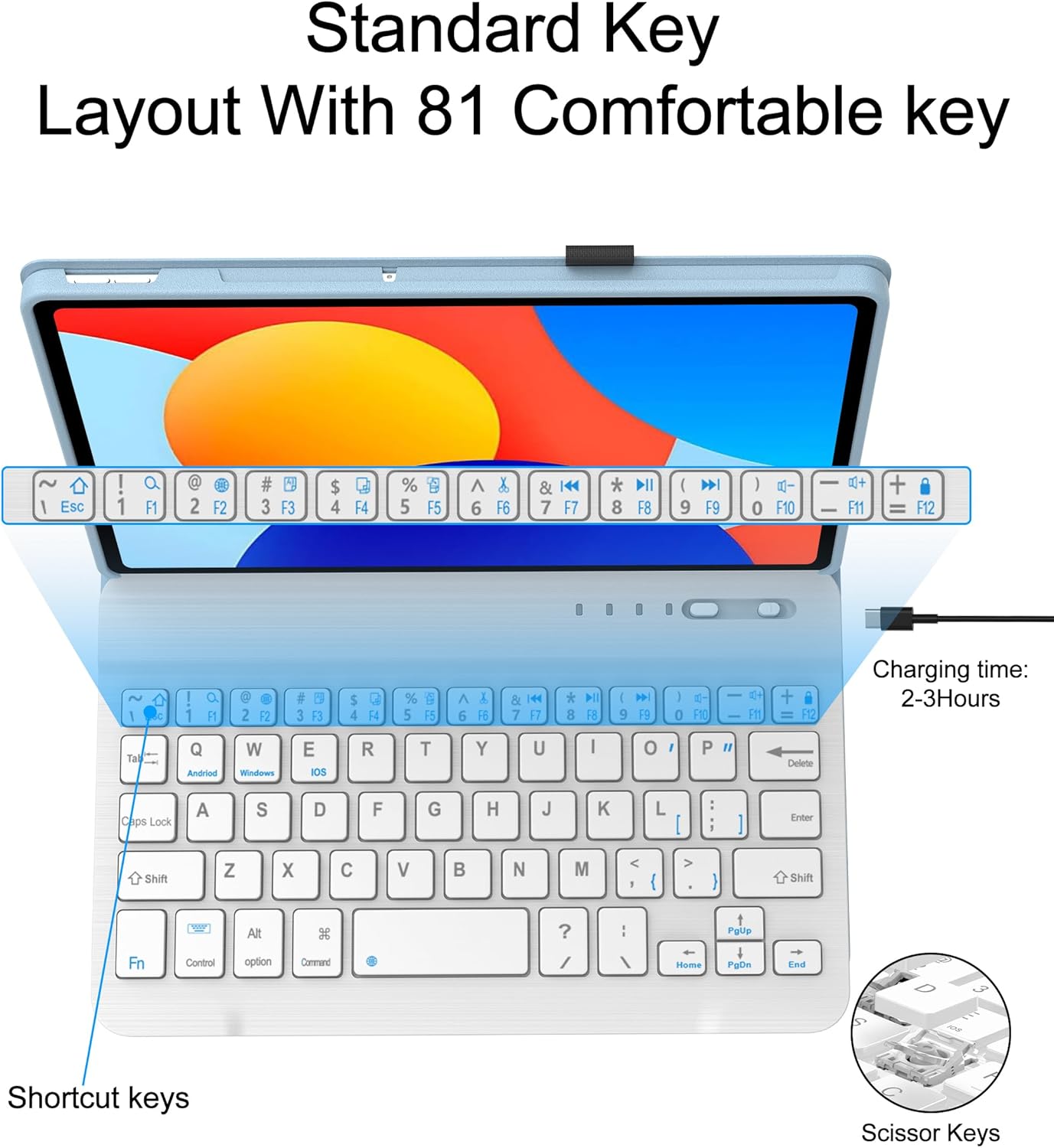 WINCHKING Backlit Keyboard with Case for Redmi Pad SE 8.7-Inch 2024,7 Colors Backlit, Detachable Bluetooth Wireless Keyboard with Multi-Angle Stand Folio Cover (Blue)