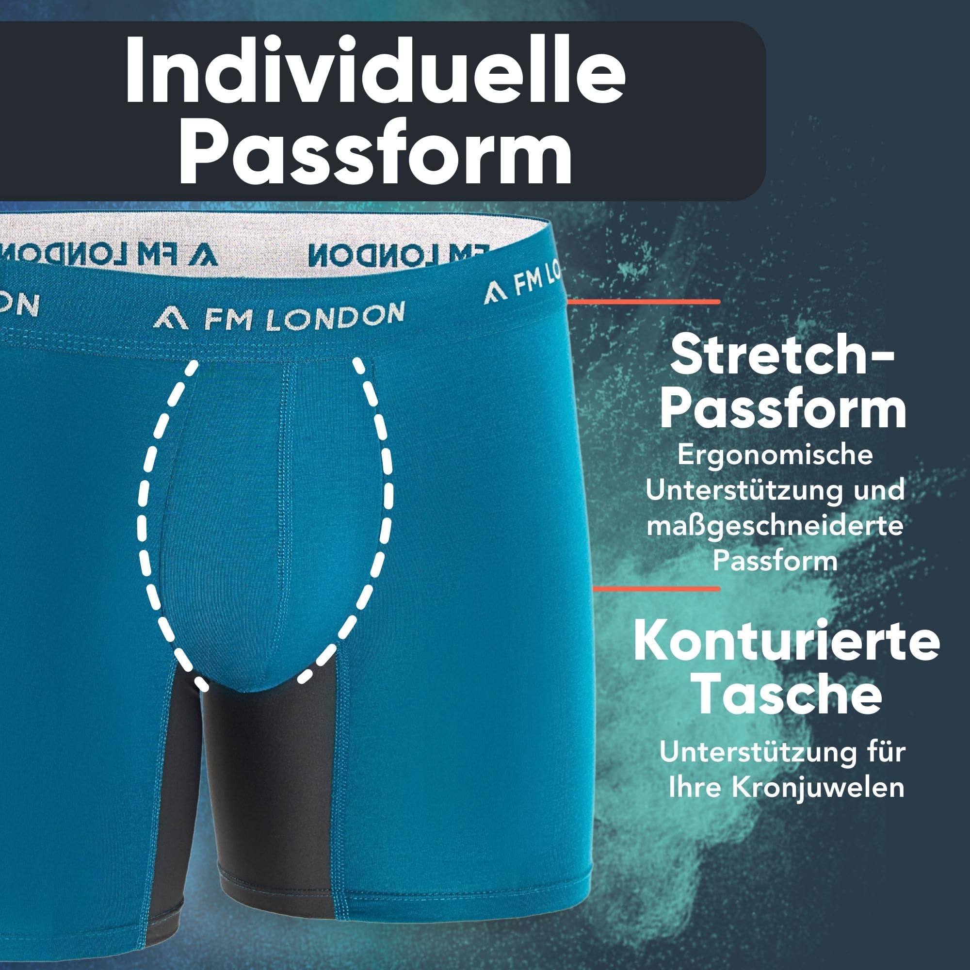 FM London 3er-Pack Bambus-Boxershorts für Herren mit Reibungsschutz – Weiche Unterhosen für Männer mit Langem Bein und Vorgeformtem Schritt – Feuchtigkeitsableitend, Etikettenlos und Atmungsaktiv