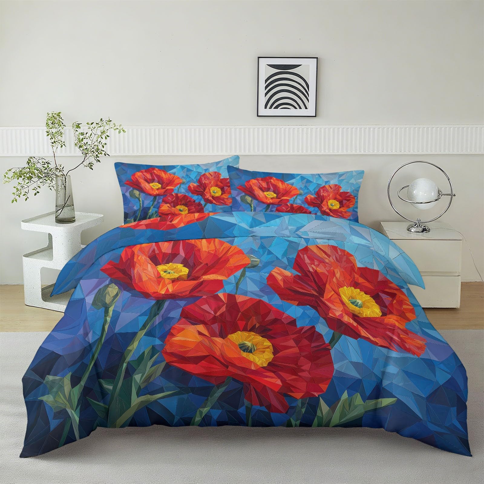 Poszewka na kołdrę z zamkiem błyskawicznym, 3-częściowy, dwustronna, z zamkiem błyskawicznym, geometryczna, 260 x 220 cm, niebieska