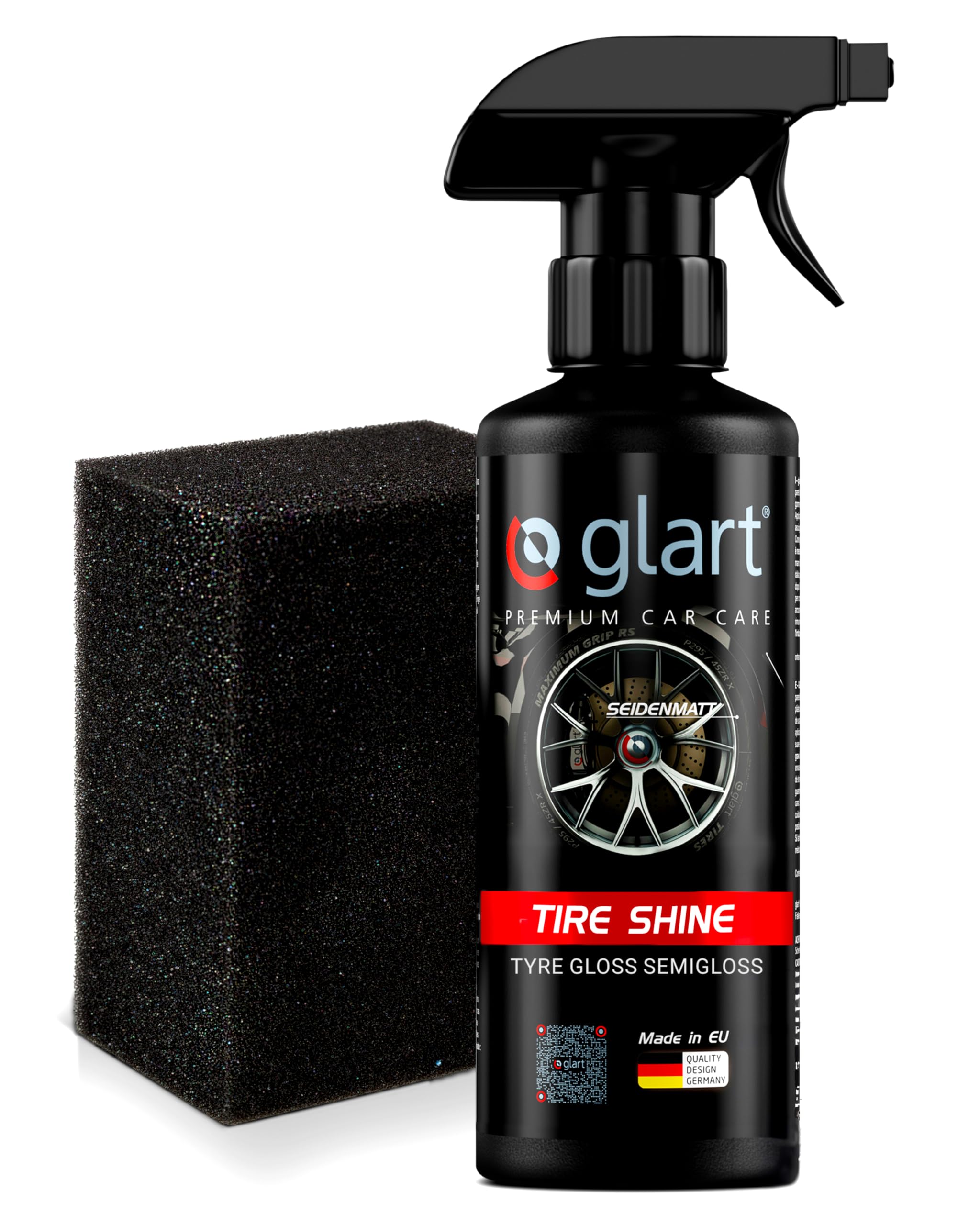 Glart 45RK45RK Tire Shine 500 ml, with applicator sponge, satin finish, UV protection, color enhancing, for tire sidewalls, plastic, door rubber, rubber care, car care, vehicle preparation, auto detai