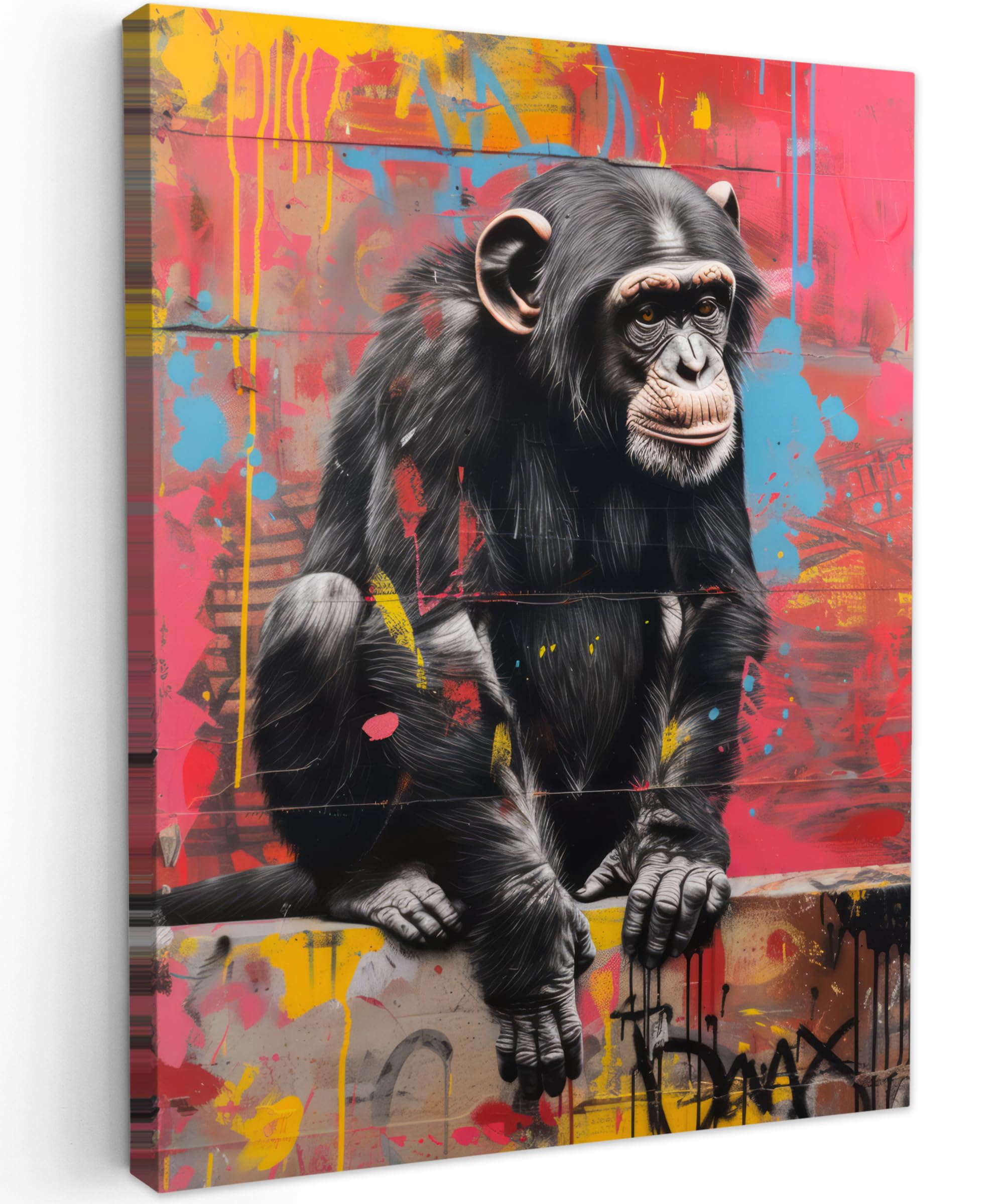 MuchoWow© Canvas Wall Art Work 24"x31" / 60x80 cm Room Decor Painting Wallfillers Picture Decoration Prints Graffiti - Chimpanzee - Animals - Street art - Banksy — image 1