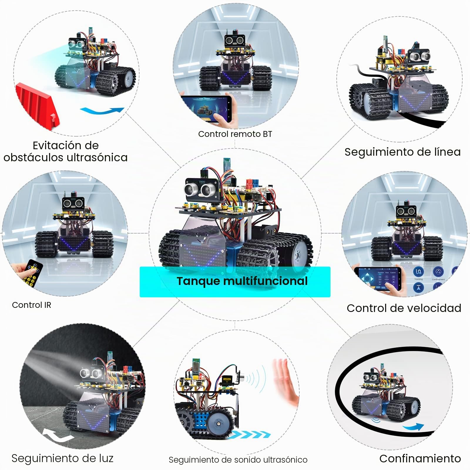 KEYESTUDIO Smart Robot Car Kit V2 Compatible con Arduino IDE Electrónica Kit de construcción con microcontrolador, Sensor ultrasónico, módulo Bluetooth, Robot de Coche Juguete para niños