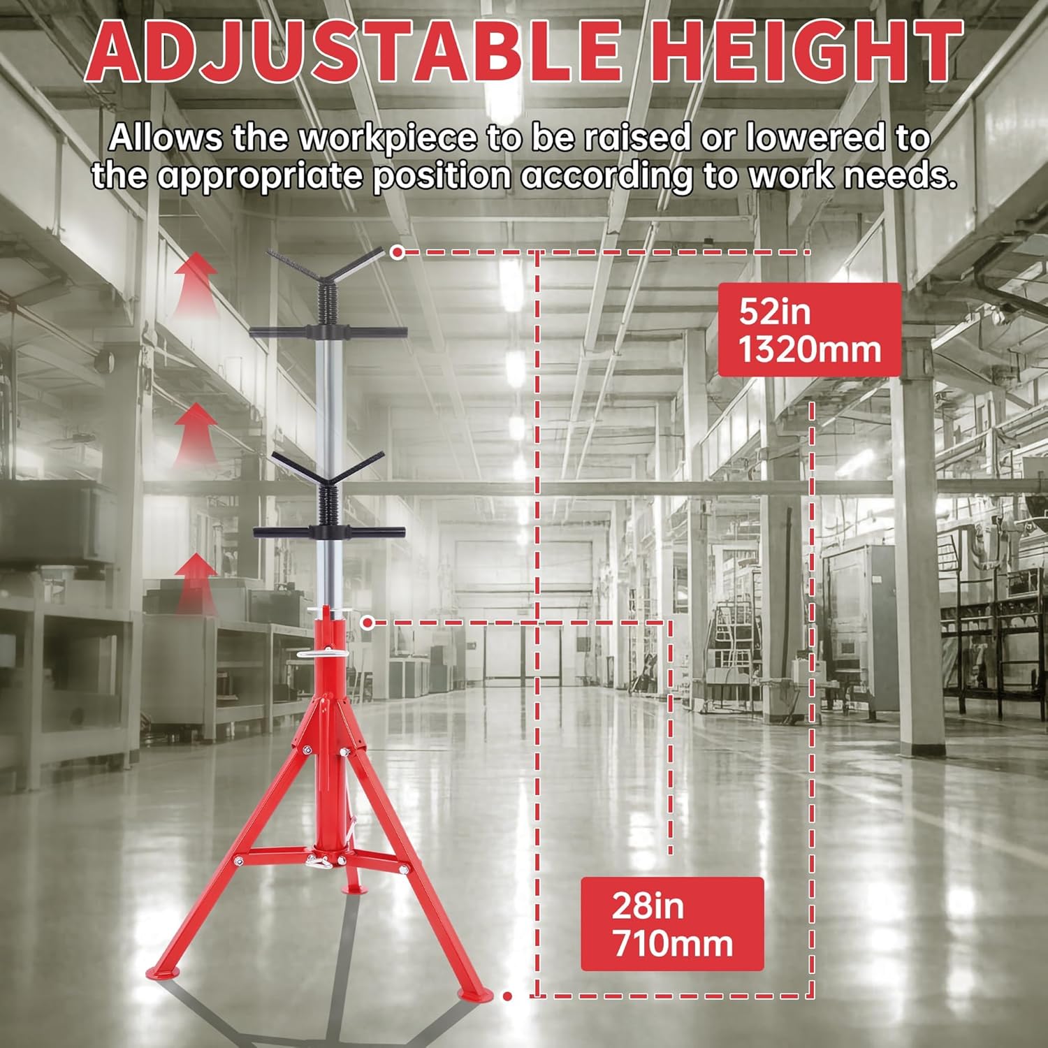 KUAFU V-Head Pipe Jack Stand Adjustable Height 28"-52" Folding Pipe Stand 2500 lbs Load Capacity Portable Steel Stability Stand