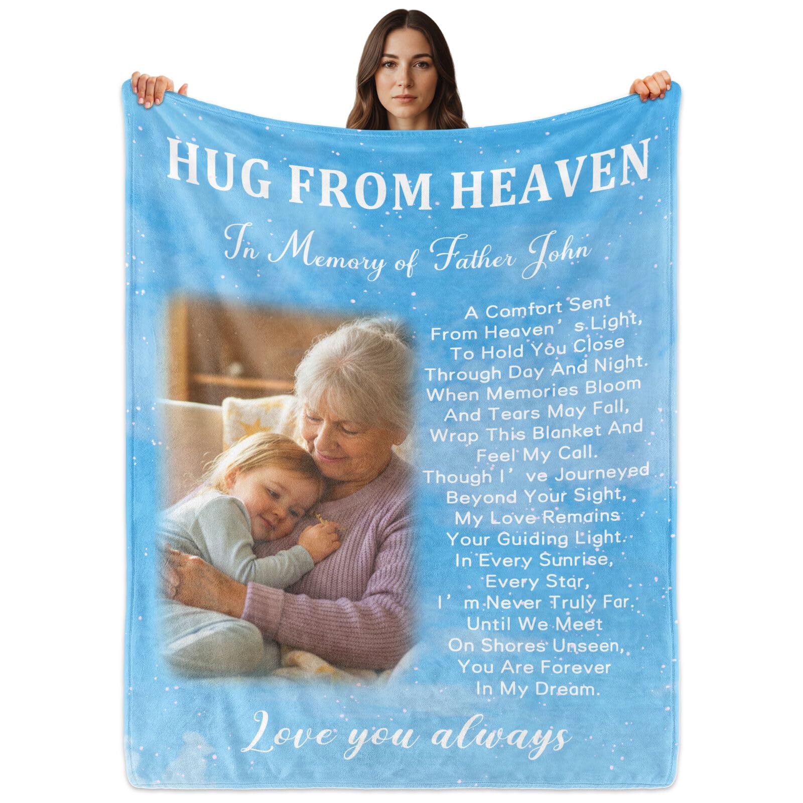 Custom Memorial Blanket with Custom Photos - Personalized Sympathy Gift for Loss of Mom Dad Son Daughter Husband Wife, Loving Memory Throw, Memory Gift for Departed Loved Ones