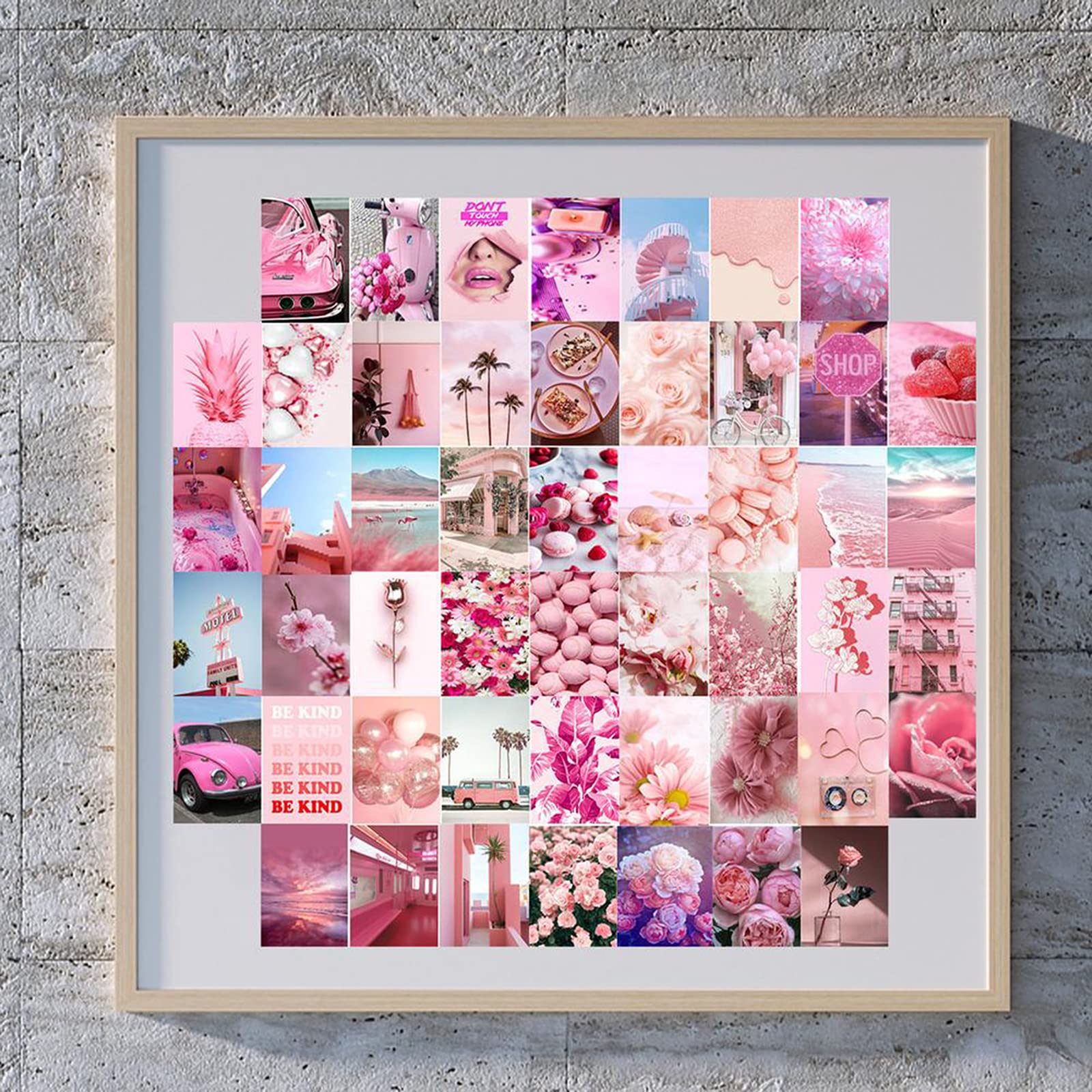 OUBFUUY 50 stuks Deense pastel kamerdecoratie esthetisch, roze muurdecoratie posters voor slaapkamer, muurcollageset, esthetische foto's voor slaapzaaldecoratie voor tienermeisjes, preppy spullen - A