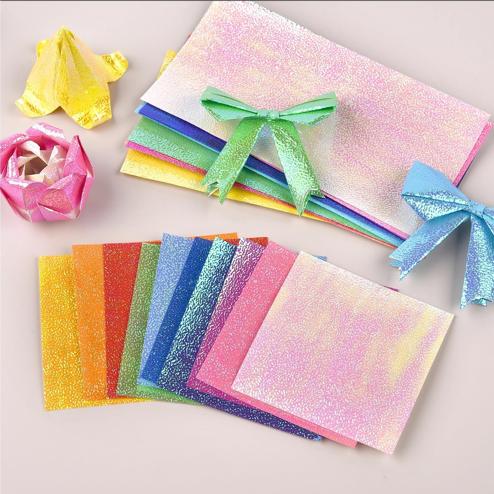 Świecący magazyn kart, Opakowanie 100 sztuk jednostronnego brokatowego papieru origami w wielu kolorach, różne rozmiary dla dzieci(15X15CM)