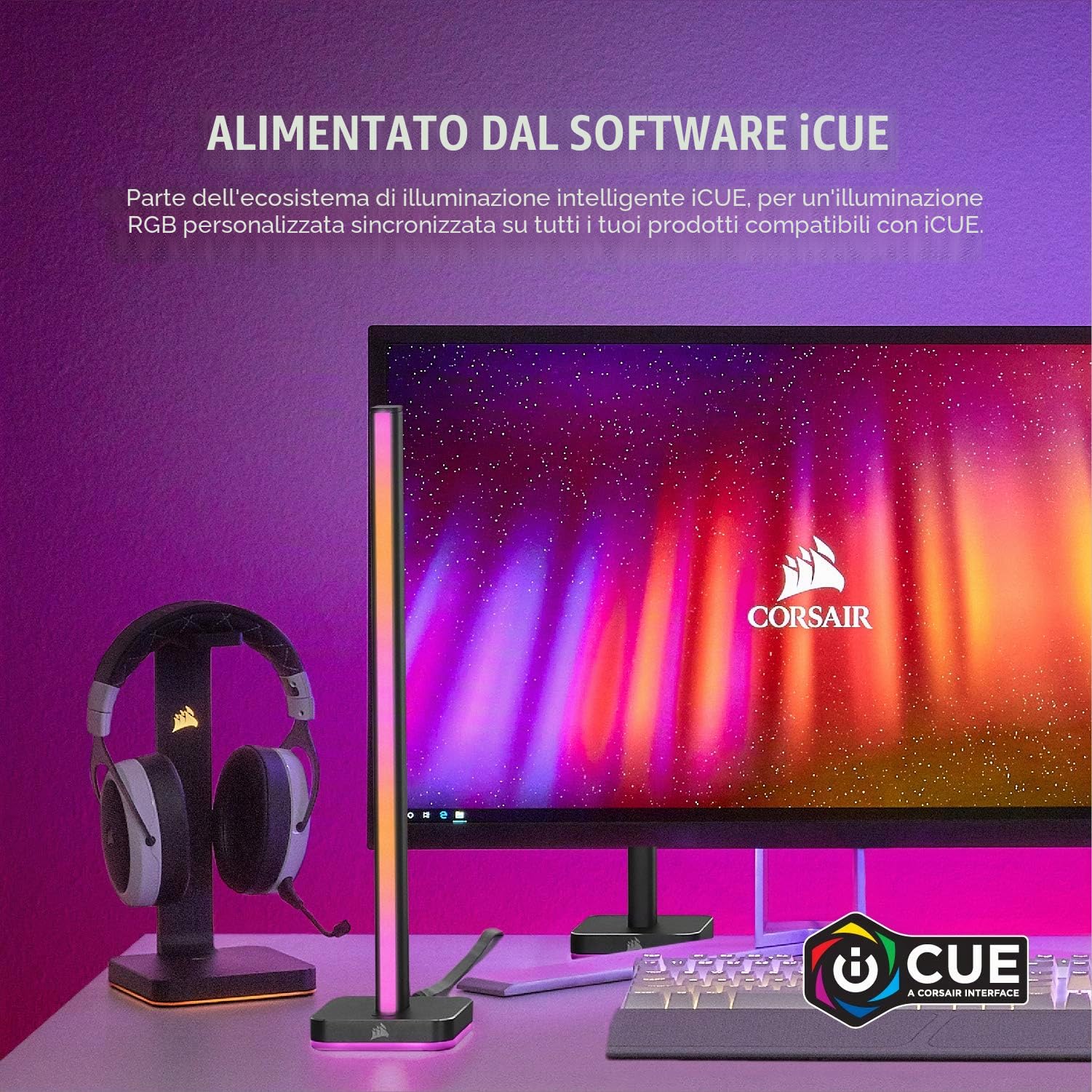 Corsair iCUE LT100 Kit di Espansione per Torre Luminosa Smart, Una torre di 422 mm, Dotata di 46 LED Personalizzabili, Diffusione della Luce Integrata, Supporto per Cuffia Rimovibile, Nero