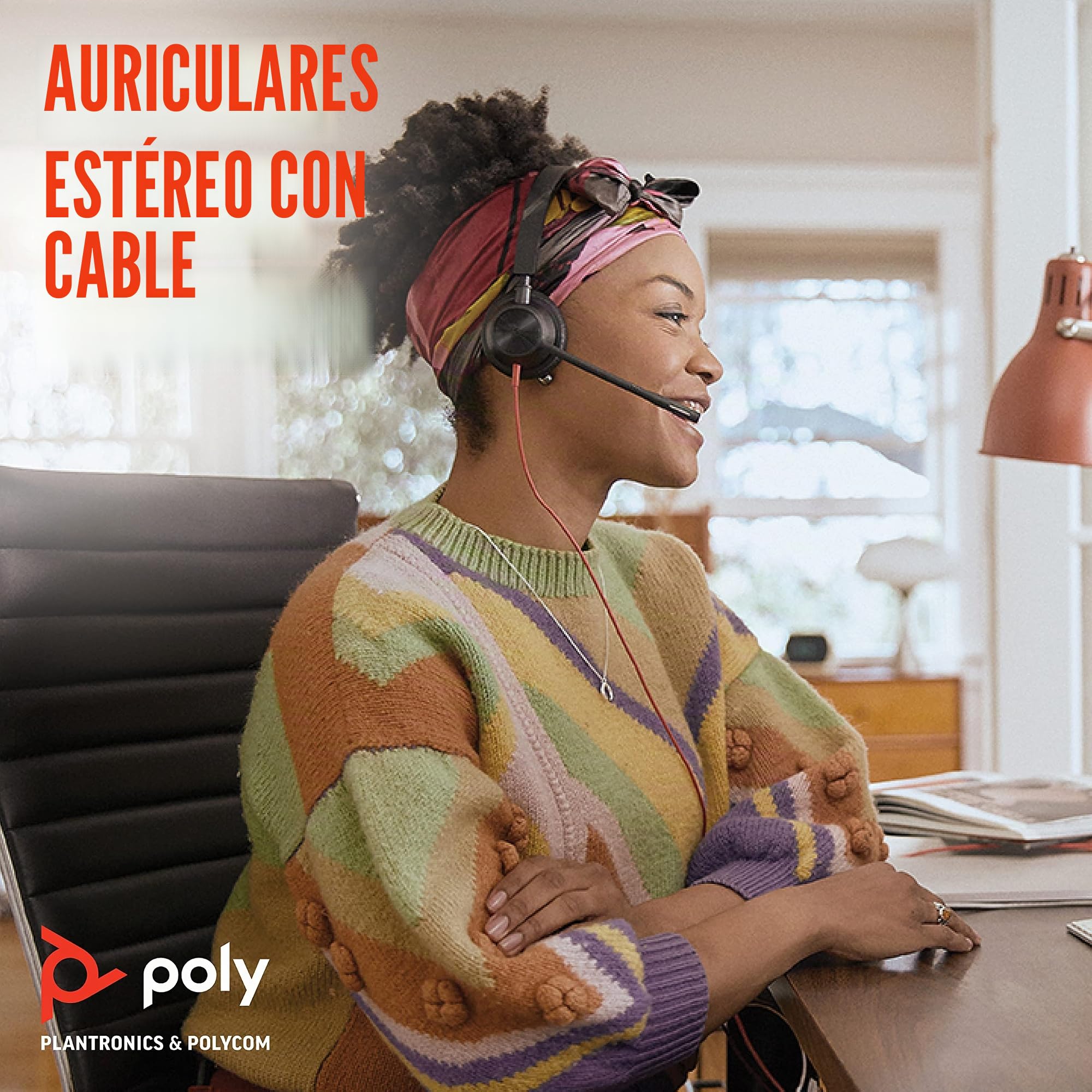 Plantronics, Blackwire 3325 USB-A, Poly, auricular con cable de dos oídos con micrófono de brazo, se conecta a PC o Mac mediante USB-A o a tablet o dispositivo móvil mediante un conector de 3.5 mm