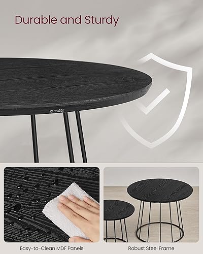 Miniatura 6 de VASAGLE ULCT045B56 - Mesas auxiliares redondas redondas con marco de acero, para sala de estar, dormitorio, color negro ébano