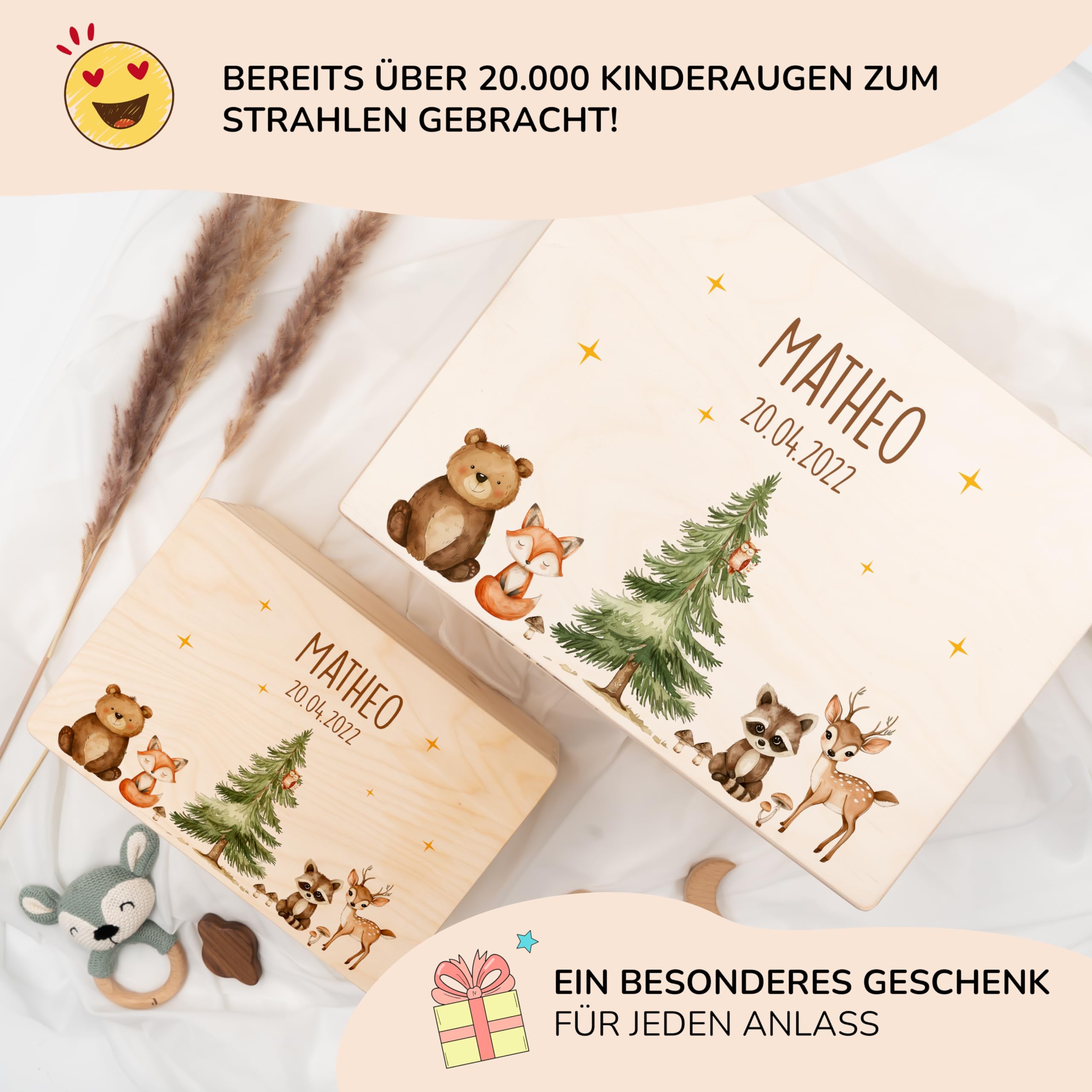 KIDSMOOD - Erinnerungsbox Baby, personalisierte Holzkiste mit Deckel, Ideal zur Aufbewahrung von Erinnerungen und als Geschenk zur Geburt, Taufe oder als Geburtstagsgeschenk für Mädchen und Jungen
