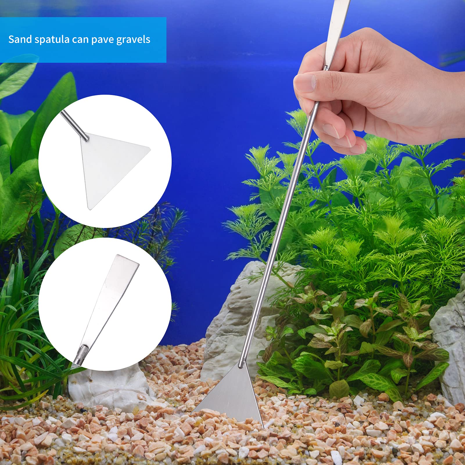 Aquascape Tools Kit con forbici per acquario, pinzette dritte e curve, spatola per acquario, set di strumenti per la pulizia del serbatoio dei pesci (Sliver)