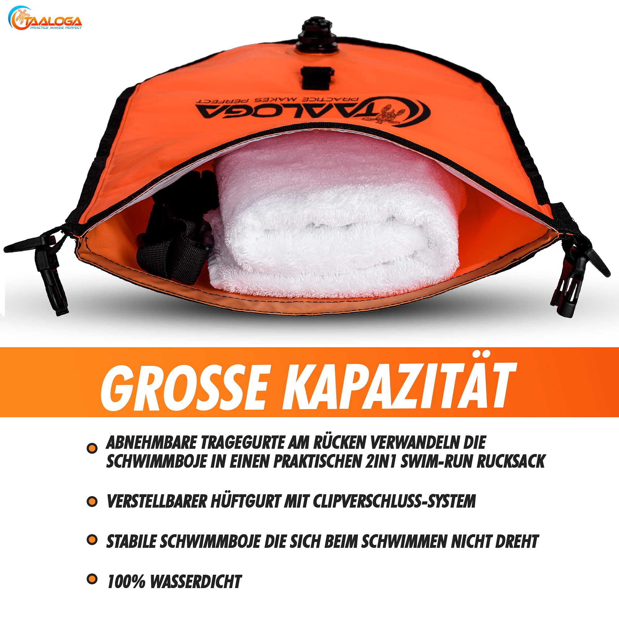 TAALOGA® boja do pływania 2 w 1 i wodoszczelny plecak | worek na sucho | do pływania na otwartej wodzie | idealny do pływania na świeżym powietrzu | SUP | żeglowanie | kajakarstwo | trening