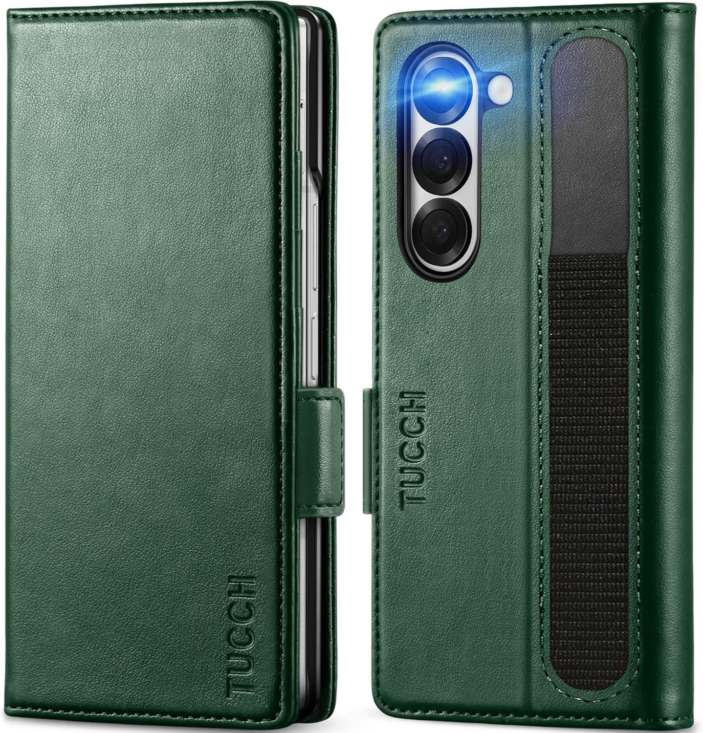 TUCCH Compatible with Galaxy Z Fold6 Wallet Case with S Pen Holder, PU Leather Flip Folio, Card Slots, RFID Blocking, Kickstand, Phone Cover for Galaxy Z Fold 6 2024 - Midnight Green