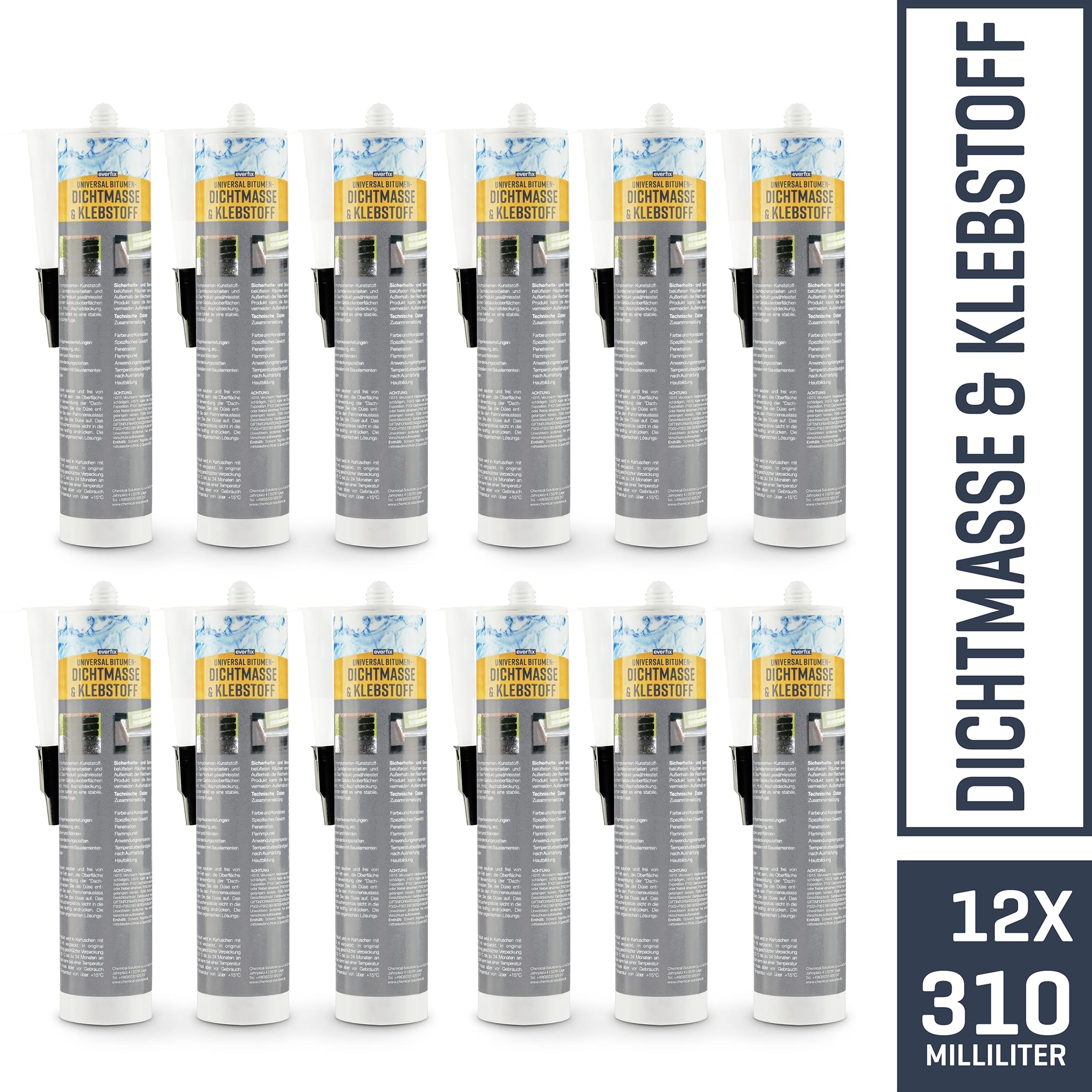Mastic Bitume EVERFIX - Lot De 3 Cartouches 310ml | Étanchéité Toit Et Joints | Fabriqué En Allemagne