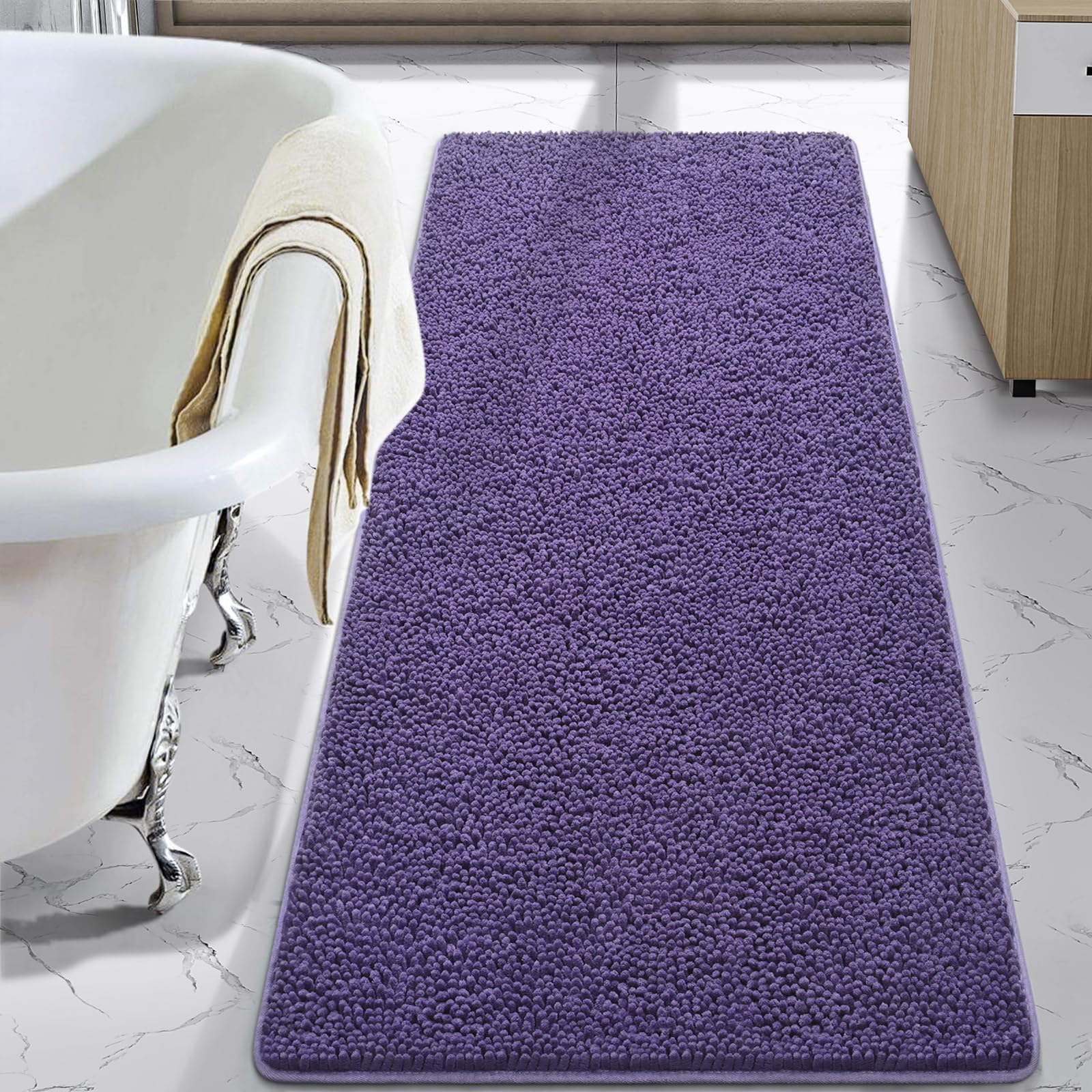 LOCHAS Luxury Bathroom Rug Shaggy Bath Mat 24 x 70 Inch, Washable Non Slip Bath Rugs for Bathroom Shower, Soft Plush Chenille Absorbent Carpets Mats,