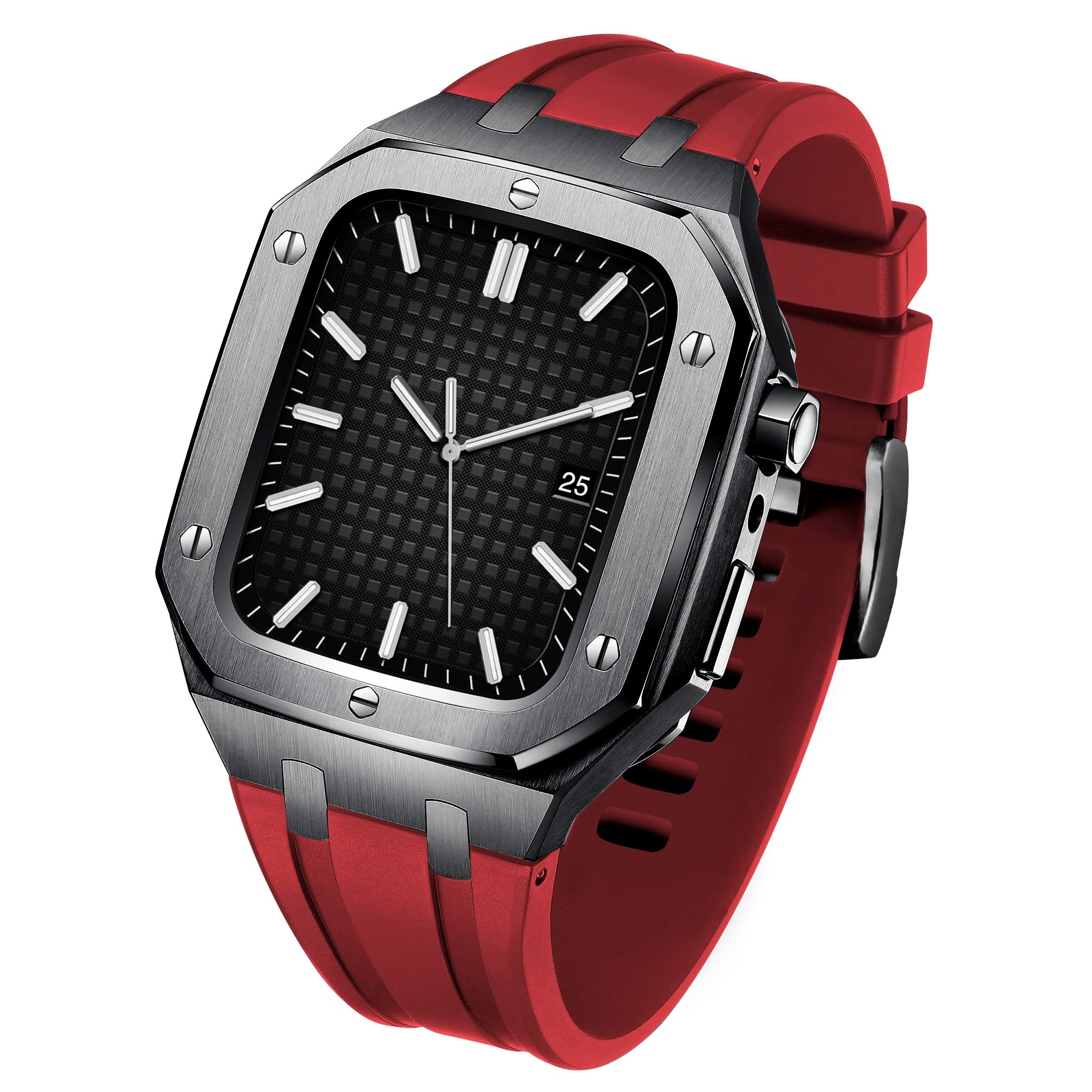 MSF TRADERS Rubber Strap Metal Bezel for iwatch Watch SE/4/5/6/7 Apple Mod Watch Accessories Replace