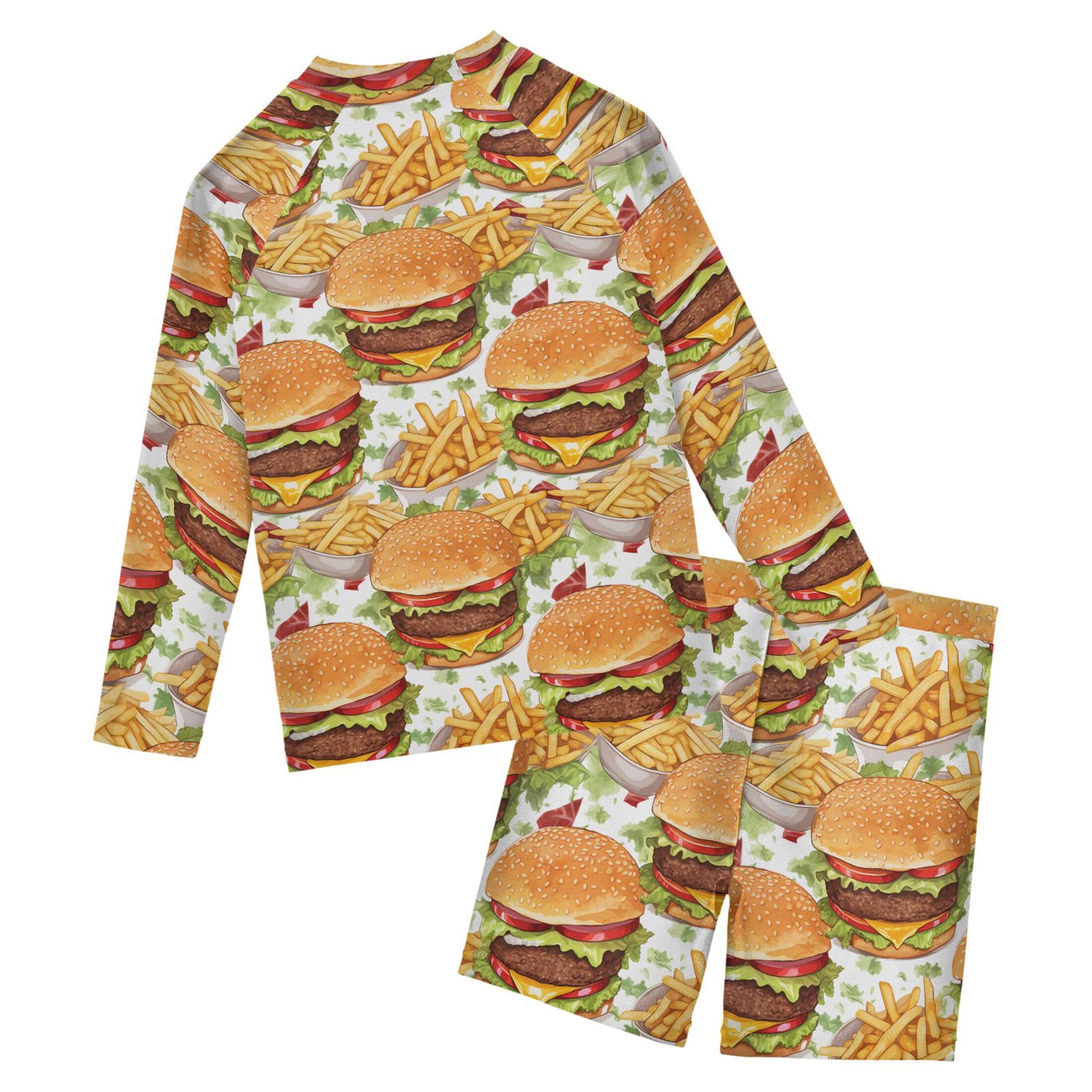 Hamburger French Fries Food Baby Boys' Toddler Long Sleeved Rashguard Swim Bathing Suit Set B0402699