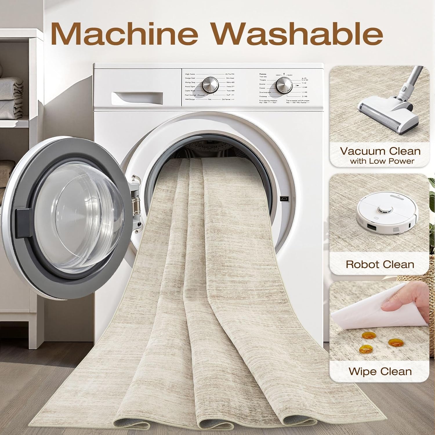 8x10 Area Rugs Living Room: Washable Large Neutral Beige Rug Abstract Soft Modern Stain Resistant Indoor Floor Non-Slip Carpet for Bedroom Nursery Kids Office Playroom Dining Room Under Table Home Light Beige 8' x 10' (Rectangular)