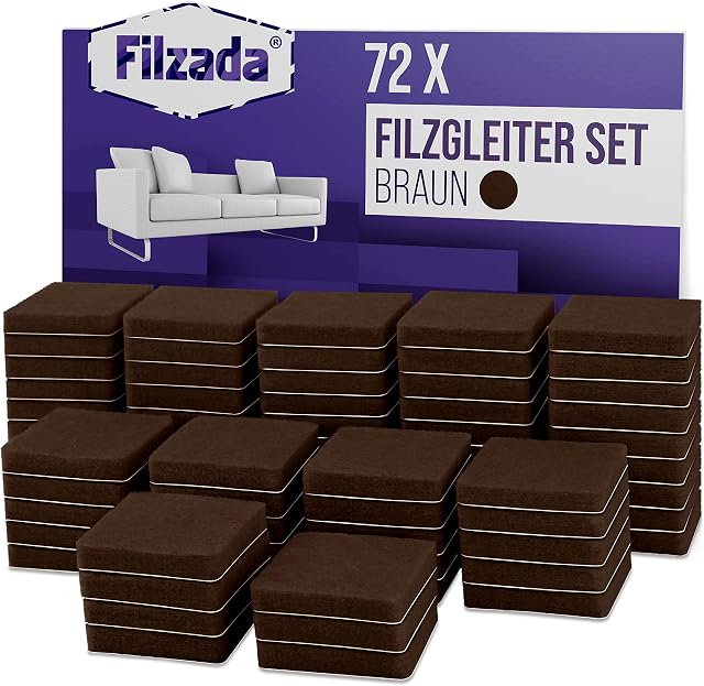 Filzada® 72x filcowe podkładki samoprzylepne - kwadrat 25 x 25 mm - brązowe - profesjonalne filcowe podkładki meblowe o idealnej sile klejenia