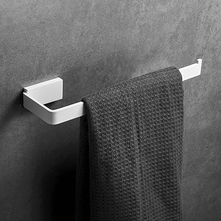 Beelee Soporte de pared para toallero, toallero blanco, acero inoxidable SUS304, diseño de brazo abierto, barra única, BA19905W