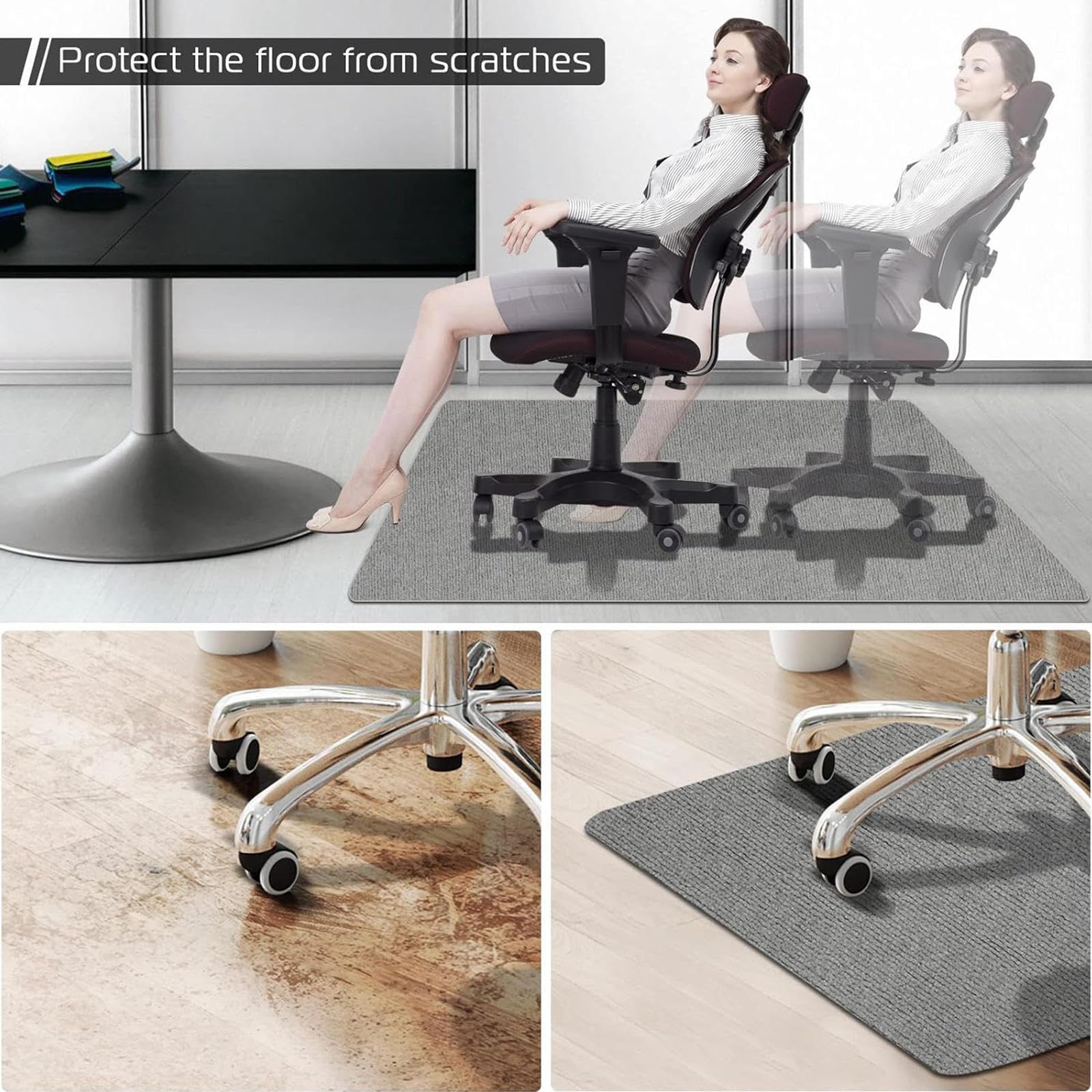 Tappeto per Sedia con Ruote Antiscivolo, AntiGraffio,Durevole nel Tempo, Tappeto Studio, Tappeto Gaming Pavimento per Parquet e Pavimenti Duri/Piastrelle,Gray-90×120cm