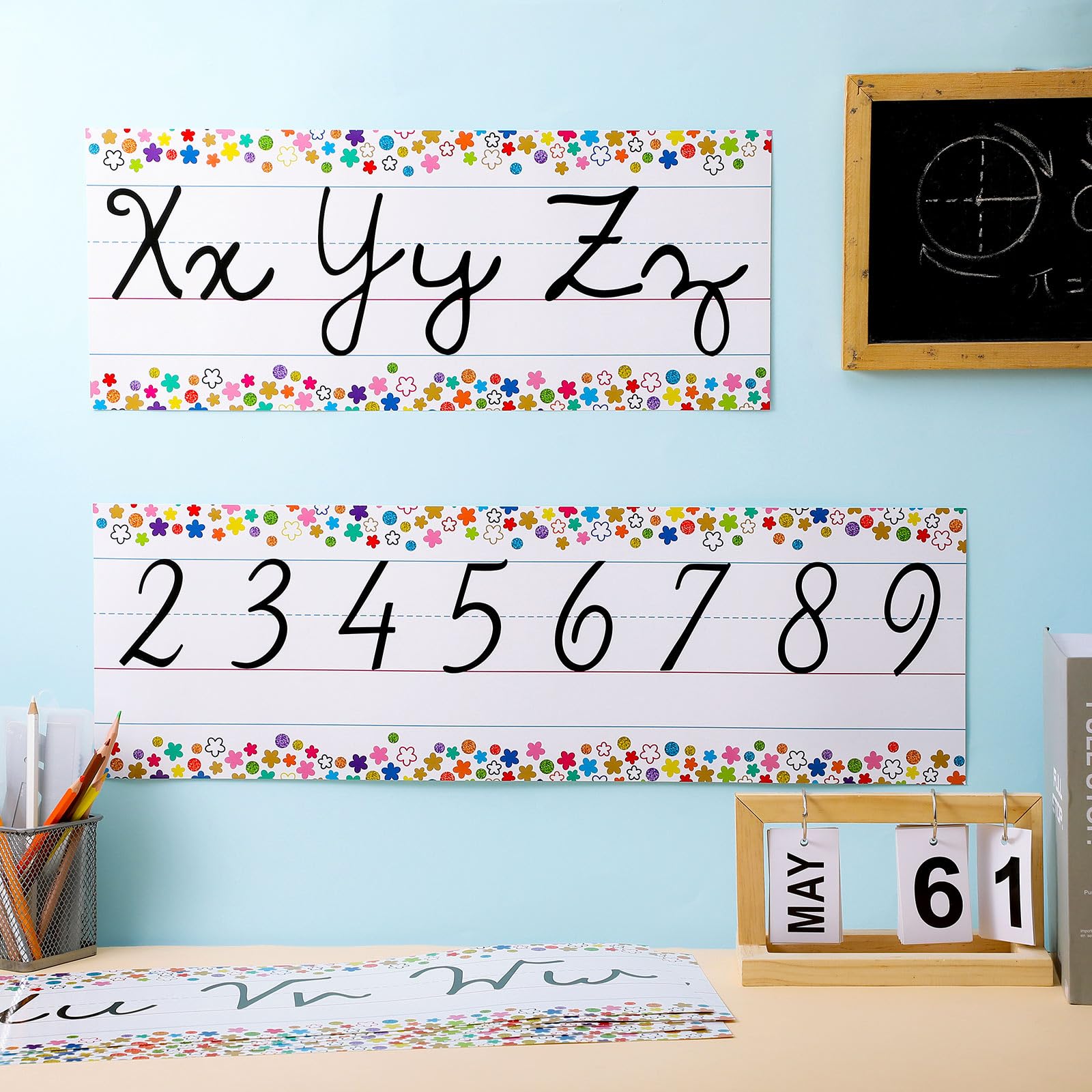 Gilprop Kursives Alphabet, Linie, Kursives Pinnwand-Set, Klassenzimmer- Alphabet Für Wandnummer Und ABC-Wanddekoration Für Vorschule, Englisches Poster, Kindergarten, Grundschule, Zuhause, Schwarz, 12