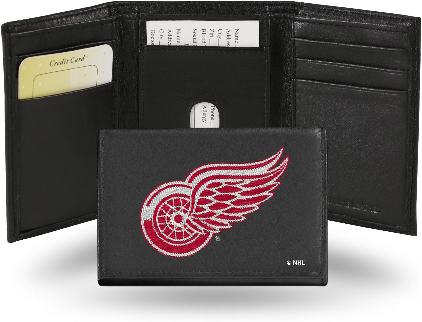 NHL Embroidered Genuine Leather Tri-fold Wallet 3.25" x 4.25" - Slim by Rico Industries