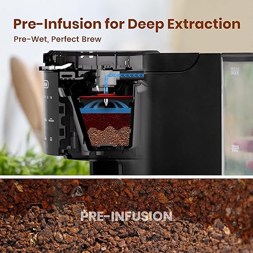 Miniatura 4 de Gevi Cafetera de una sola porción para K Cup y café molido, cafetera en cápsulas con depósito de agua de 40 onzas, tamaños de preparación de 6 a 14