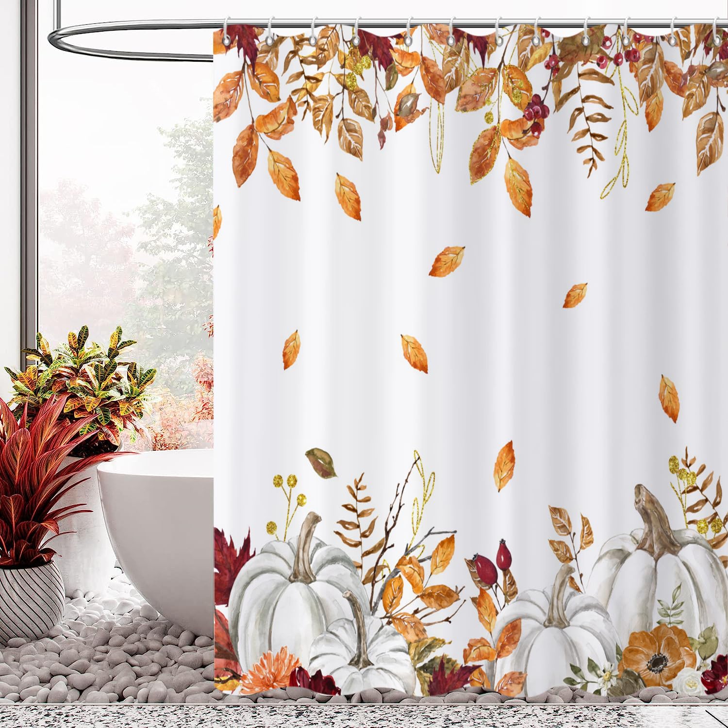 GiuMsi Boho Mid Century Leaf Shower Curtain - 72x78 Inches, Waterproof Polyester, Arch Sun Design
