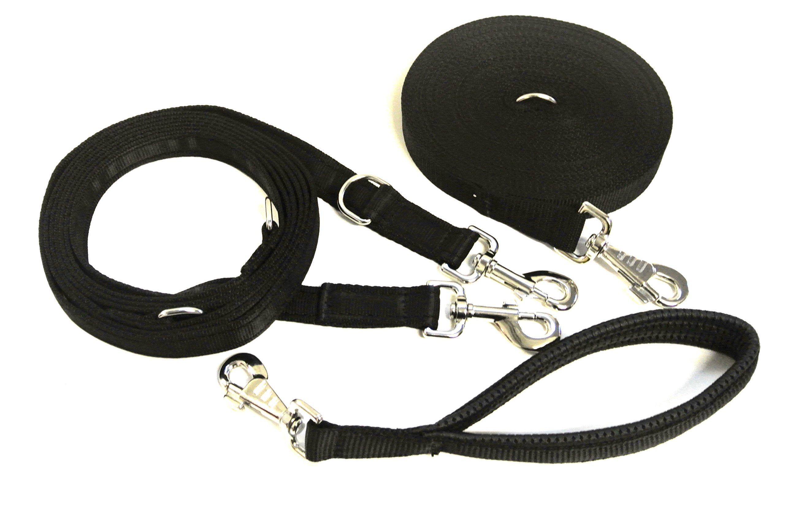 Entrenamiento del perro plomo Set (50/15 M perro formación) + (11ft Policía estilo perro plomo) + (Control de 13 "acolchado corto estrecha) todos los en color negro, fabricado y vendido por Iglesia productos Reino Unido®